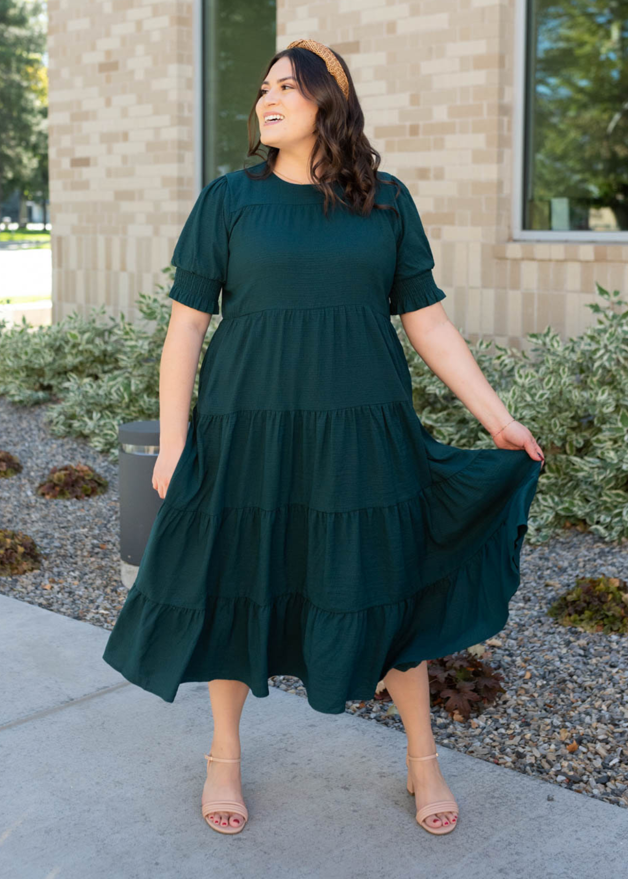 Janessa Tiered Dark Green Dress