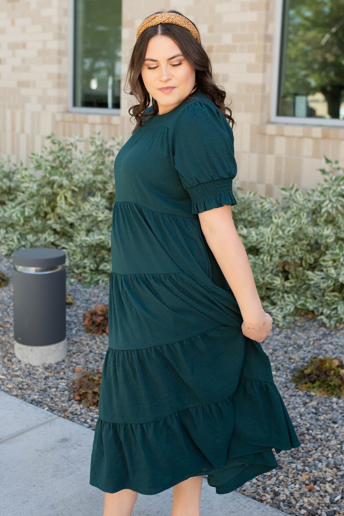 Janessa Tiered Dark Green Dress
