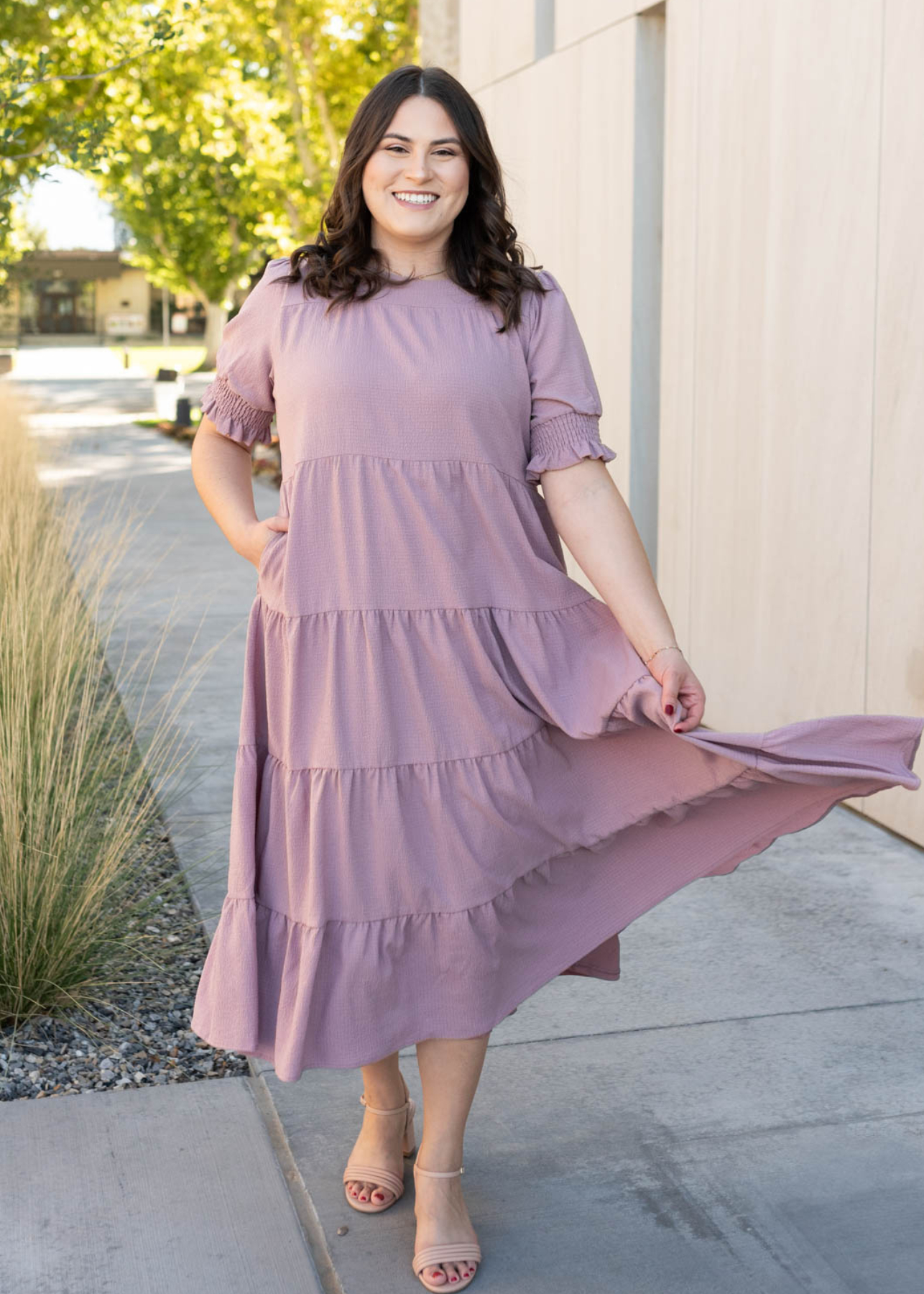 Janessa Tiered Dusty Lilac Dress