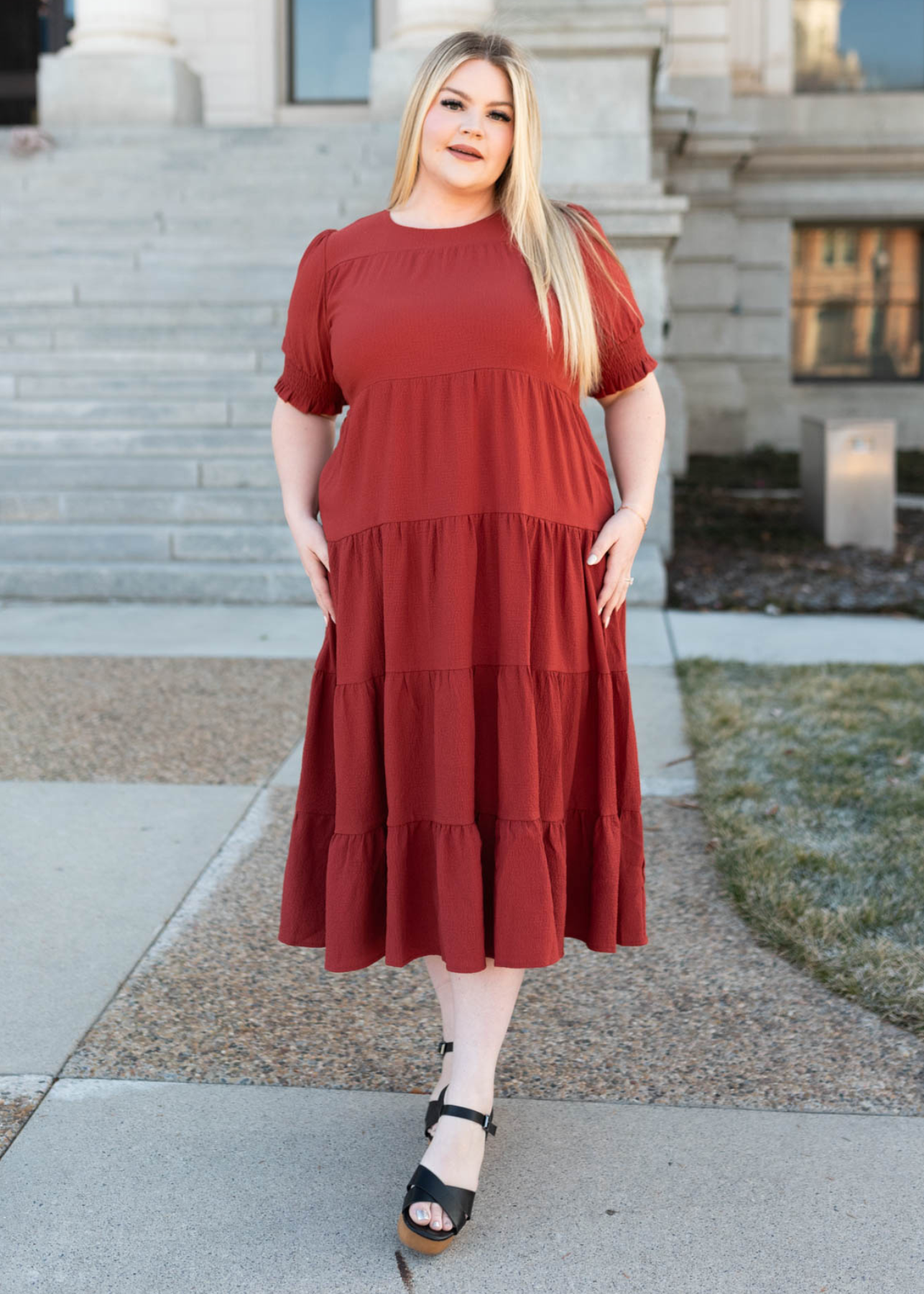 Janessa Tiered Rust Dress