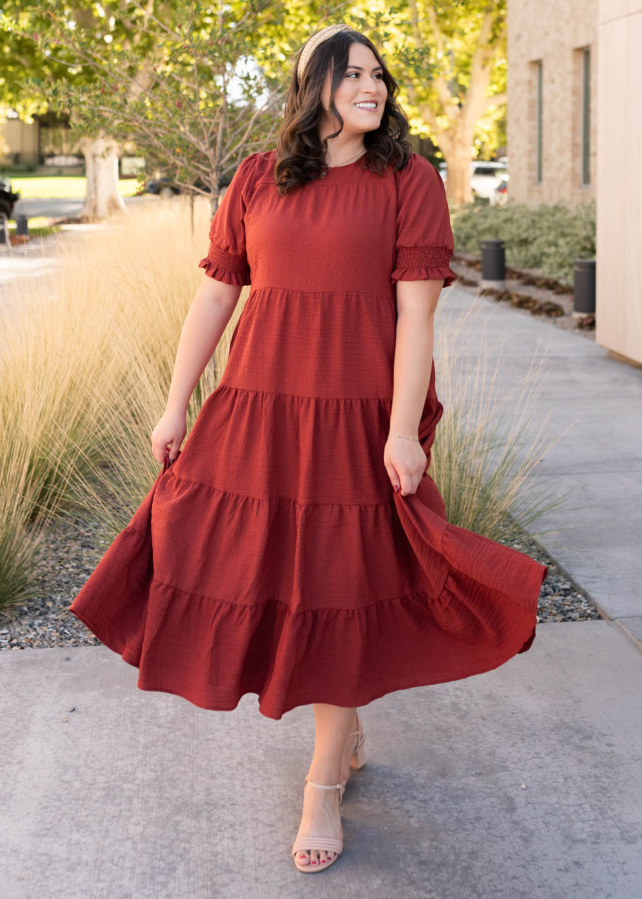 Janessa Tiered Rust Dress