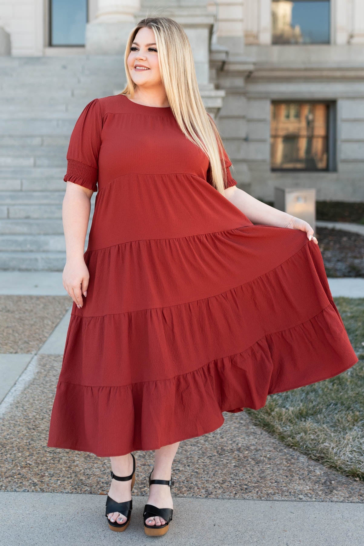 Janessa Tiered Rust Dress