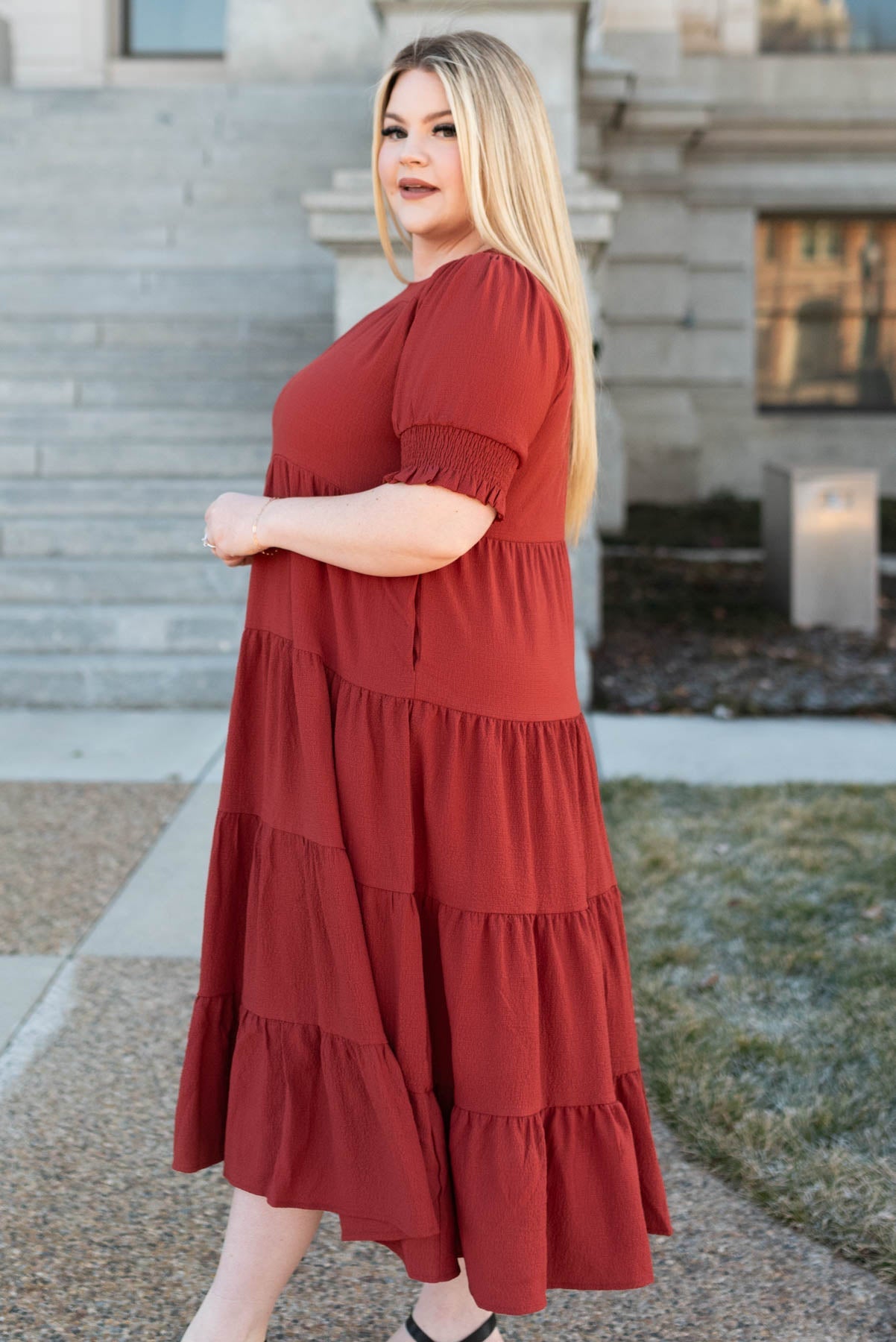 Janessa Tiered Rust Dress