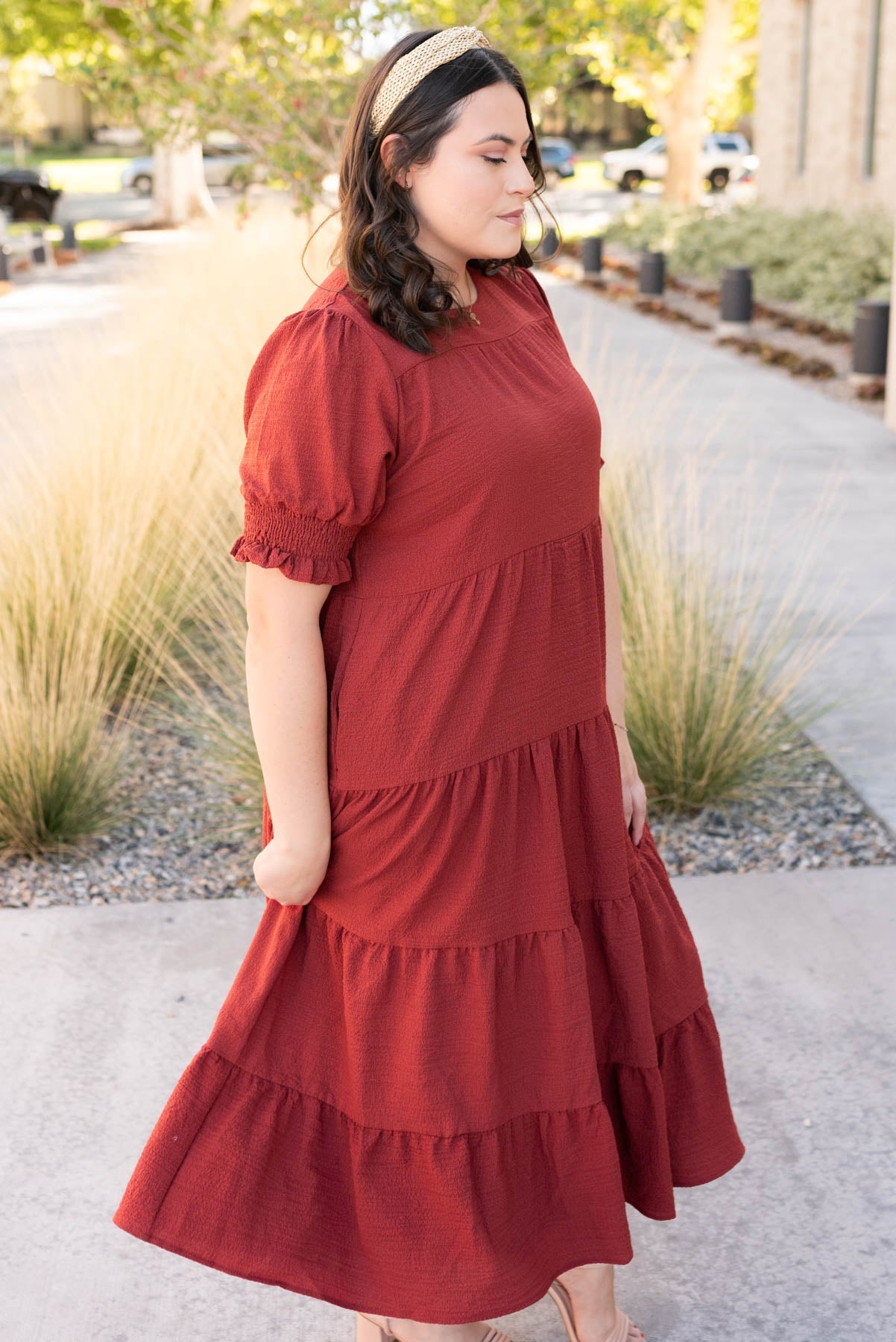 Janessa Tiered Rust Dress
