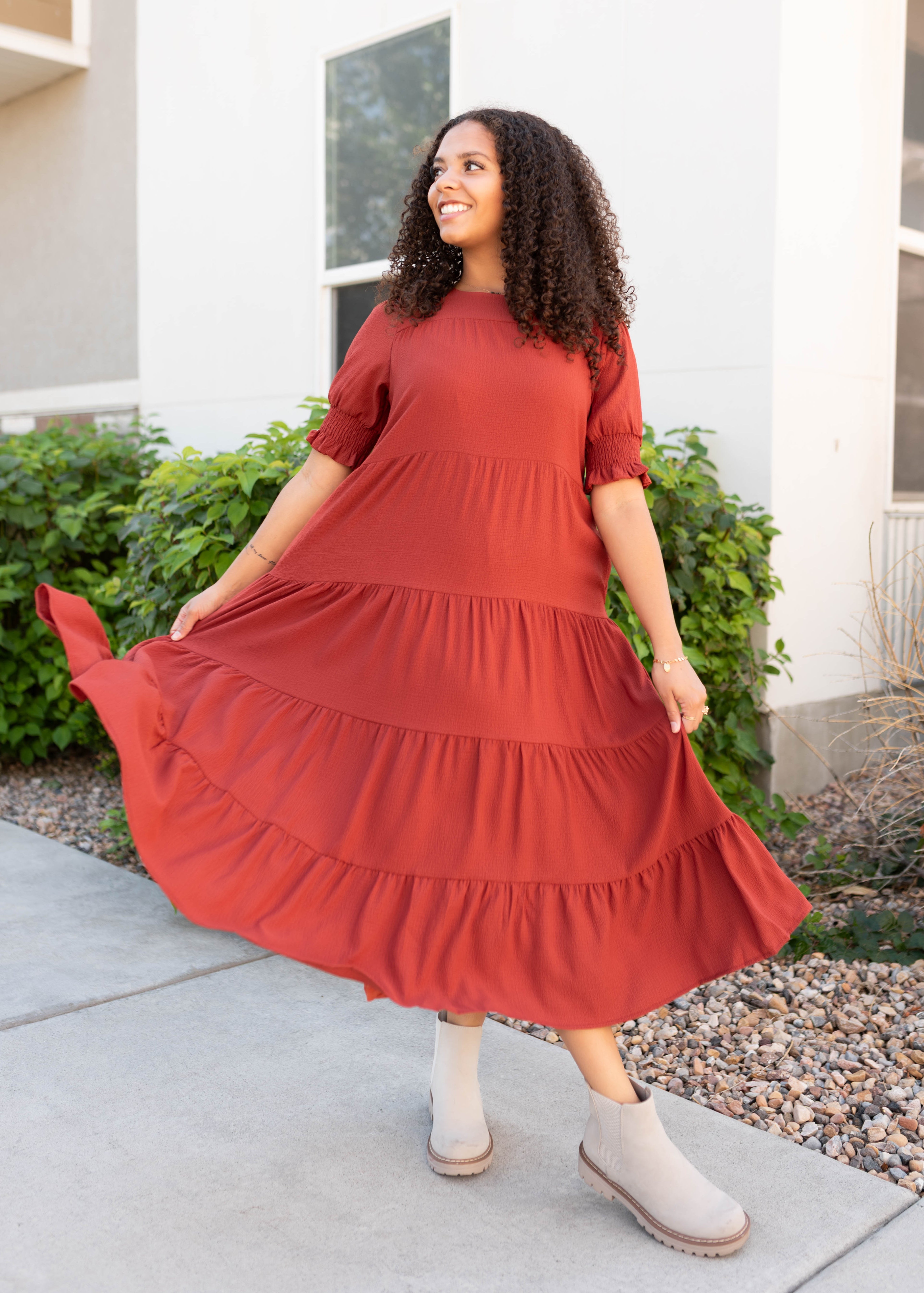 Janessa Tiered Rust Dress