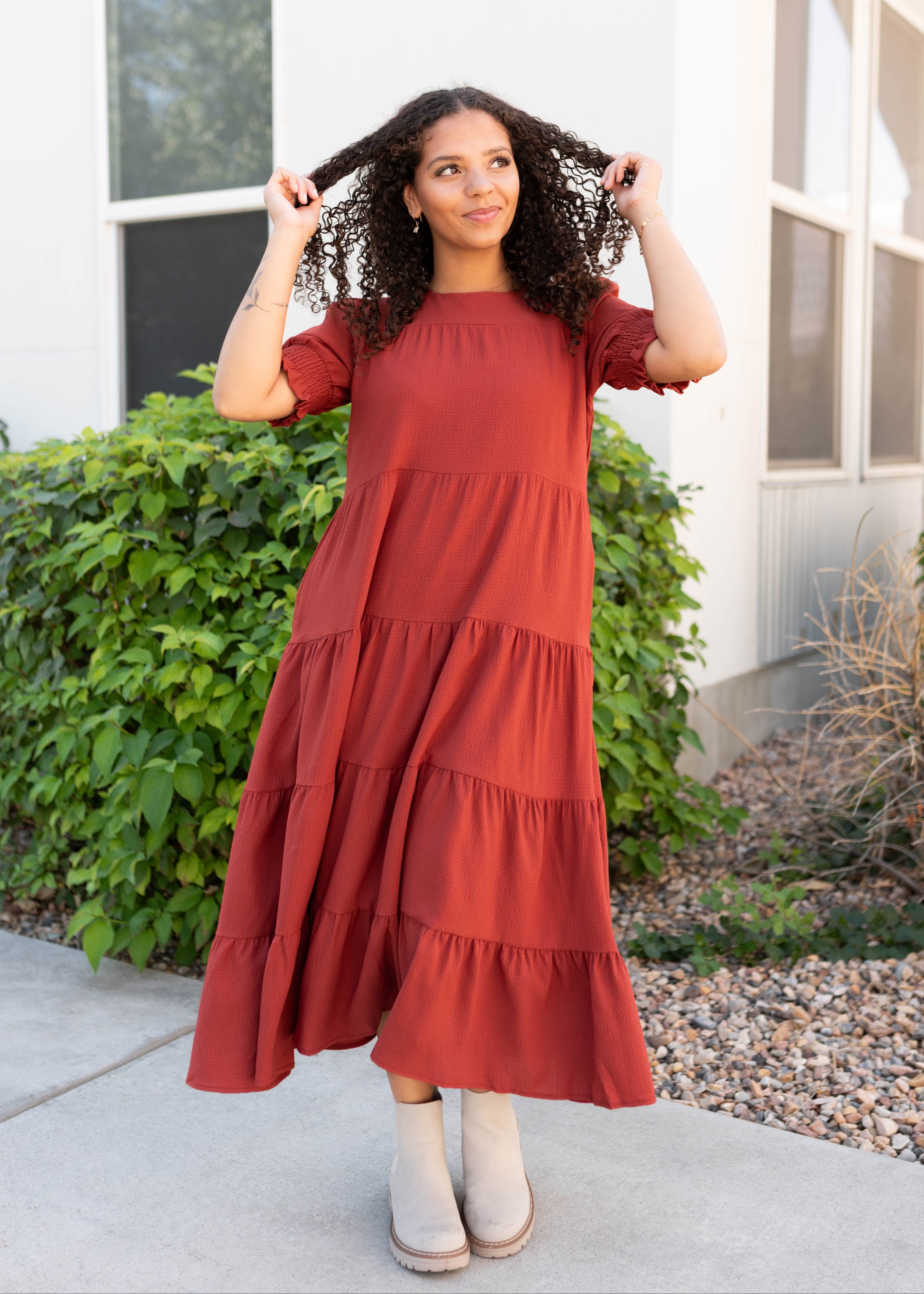 Janessa Tiered Rust Dress