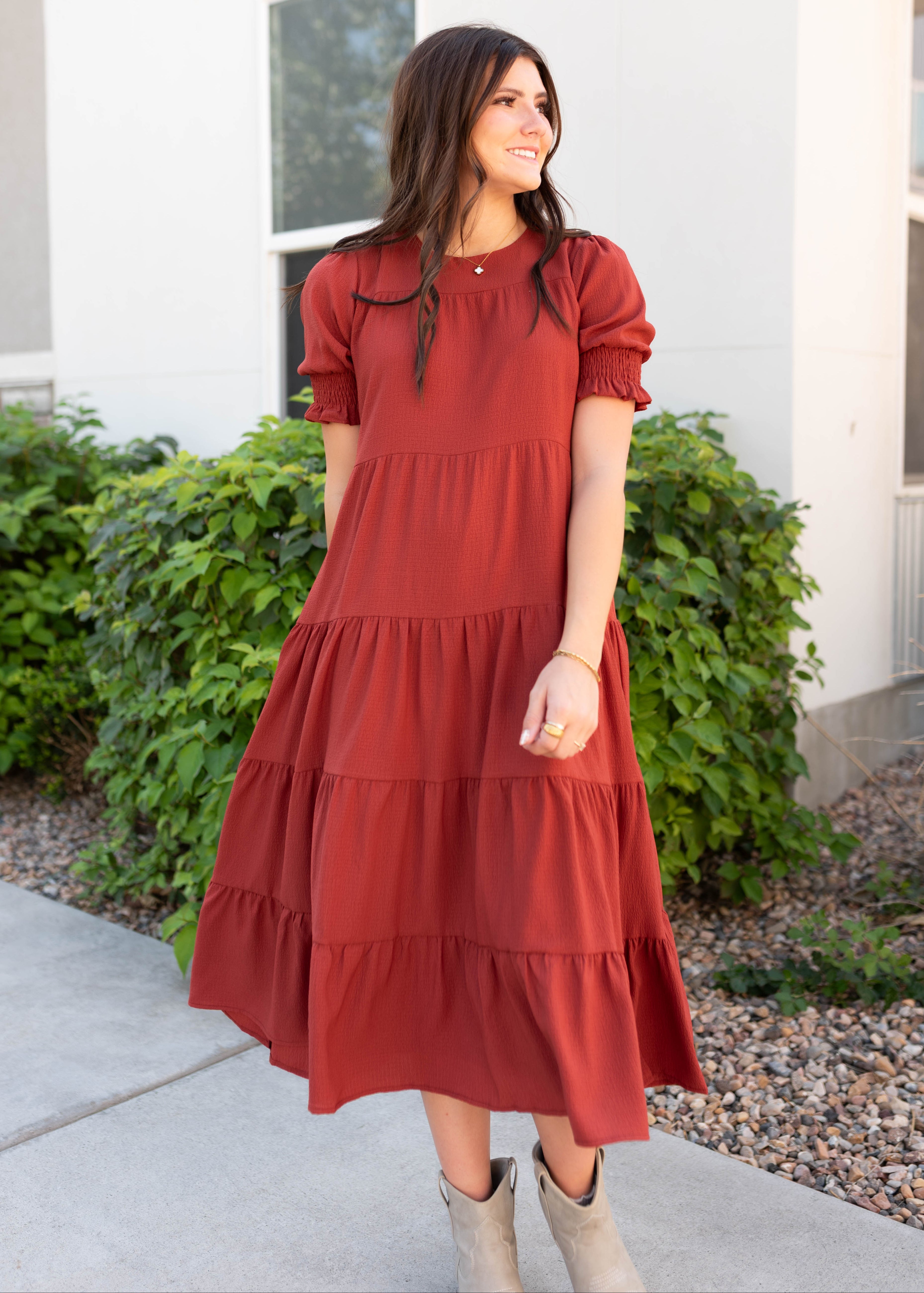 Janessa Tiered Rust Dress