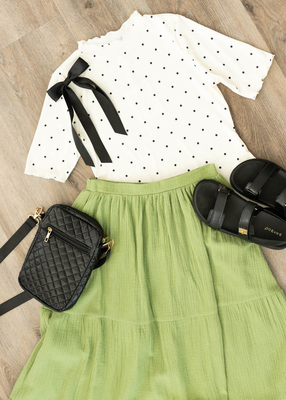 Jannalese Light Green Gauze Tiered Skirt