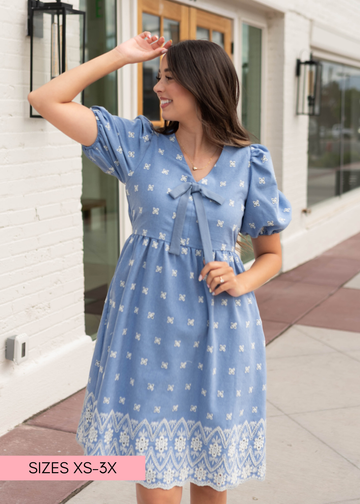 Jordyn Blue Eyelet Dress