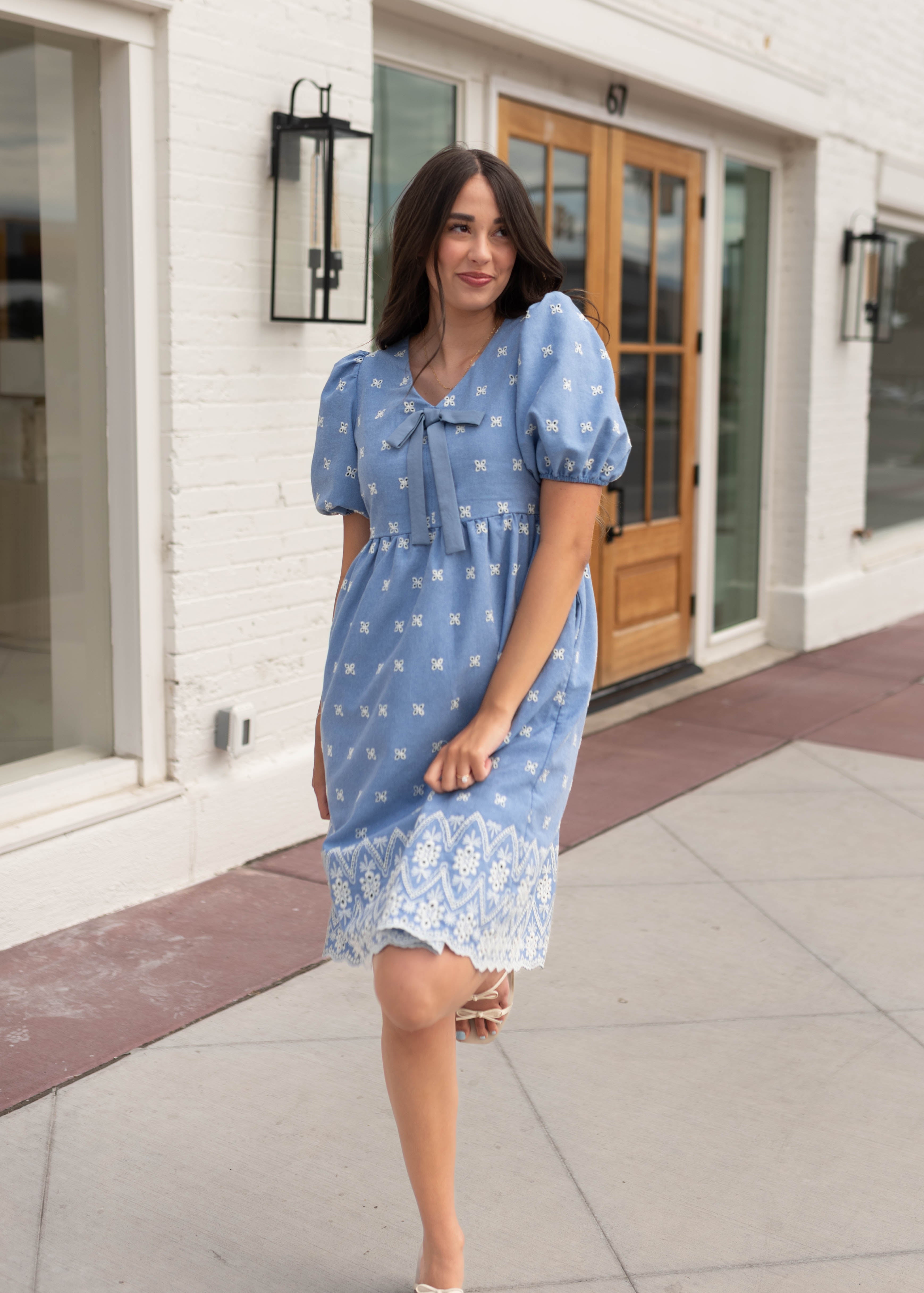 Jordyn Blue Eyelet Dress