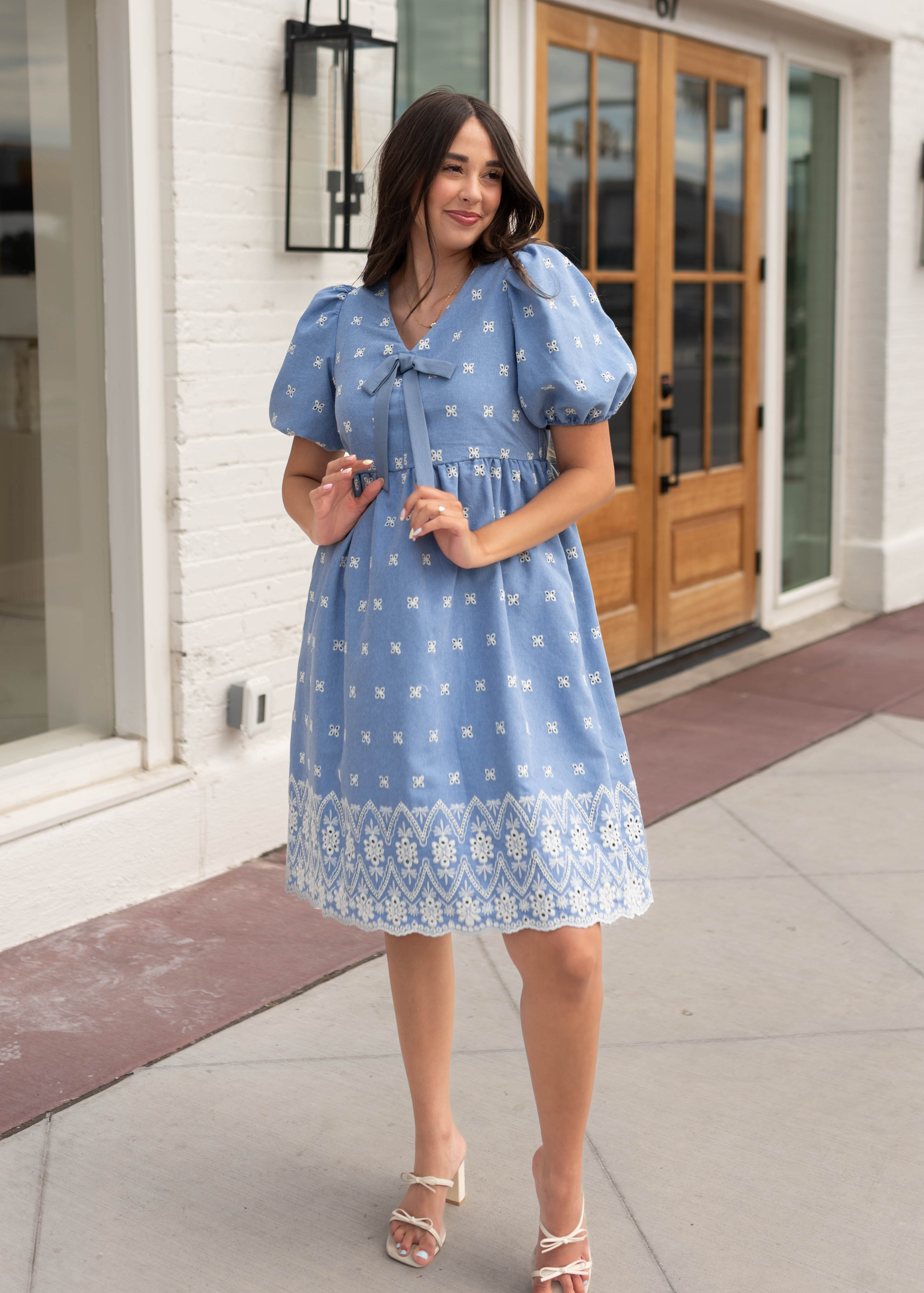 Jordyn Blue Eyelet Dress