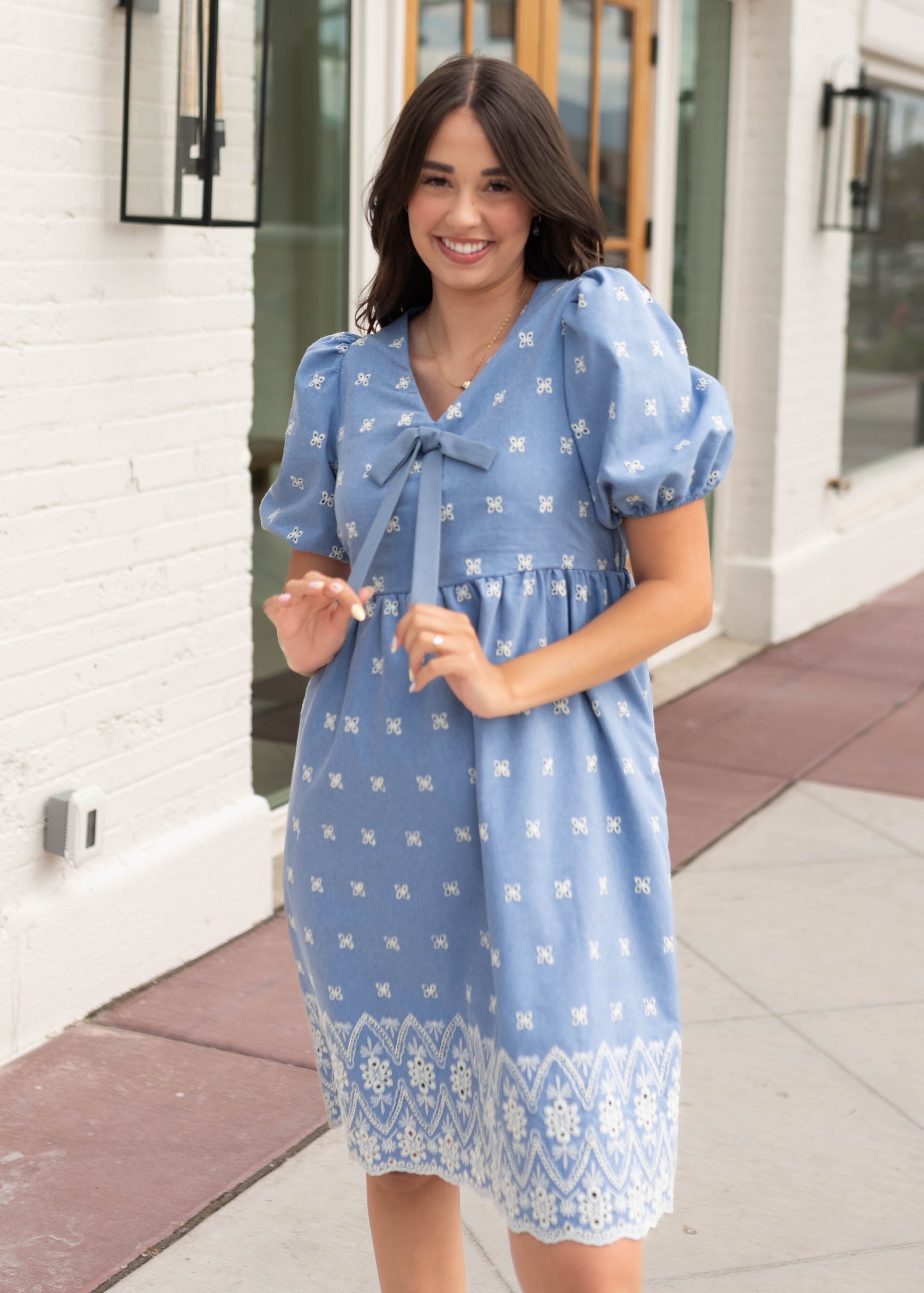 Jordyn Blue Eyelet Dress
