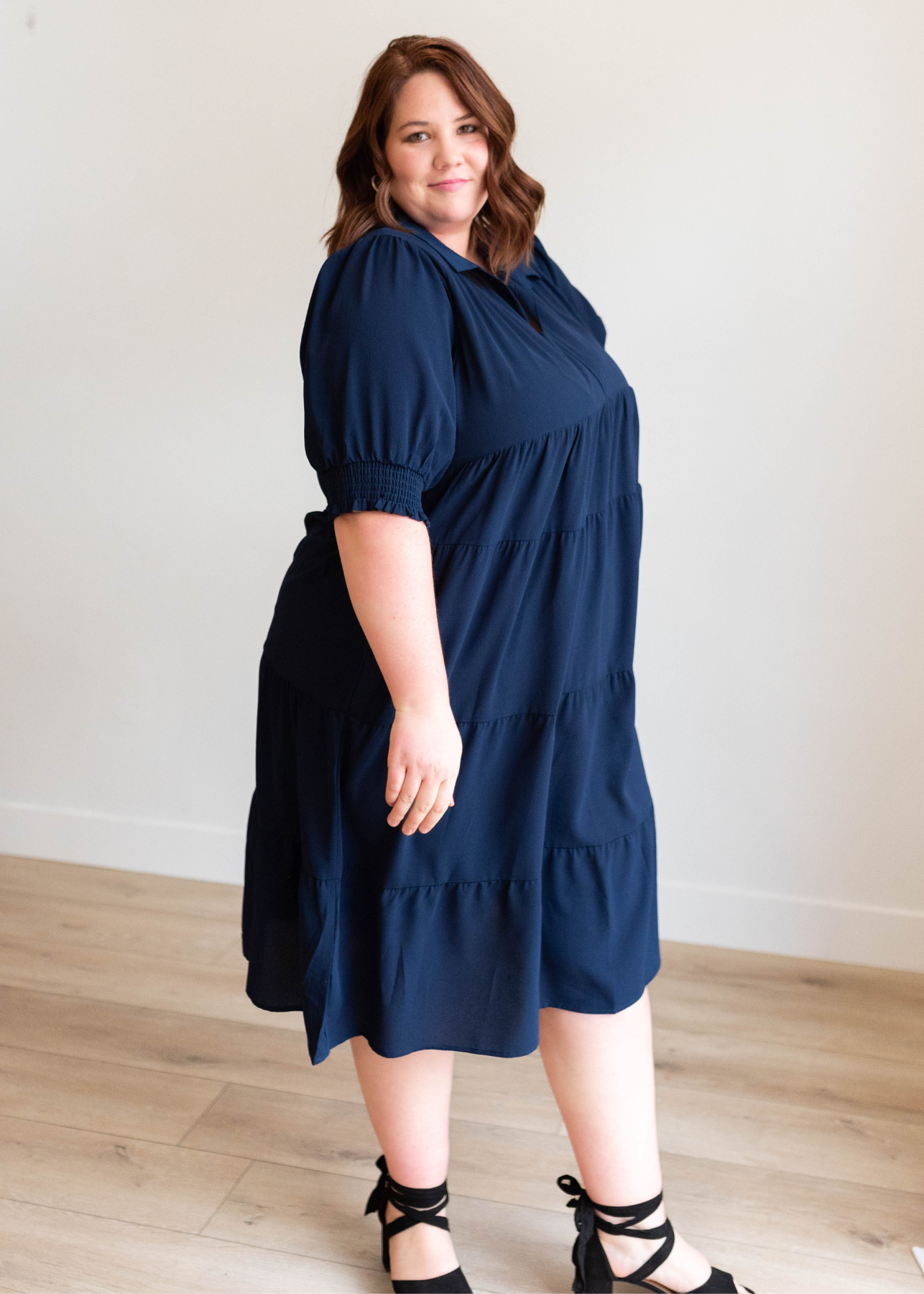 Julia Navy Collared Tiered Dress