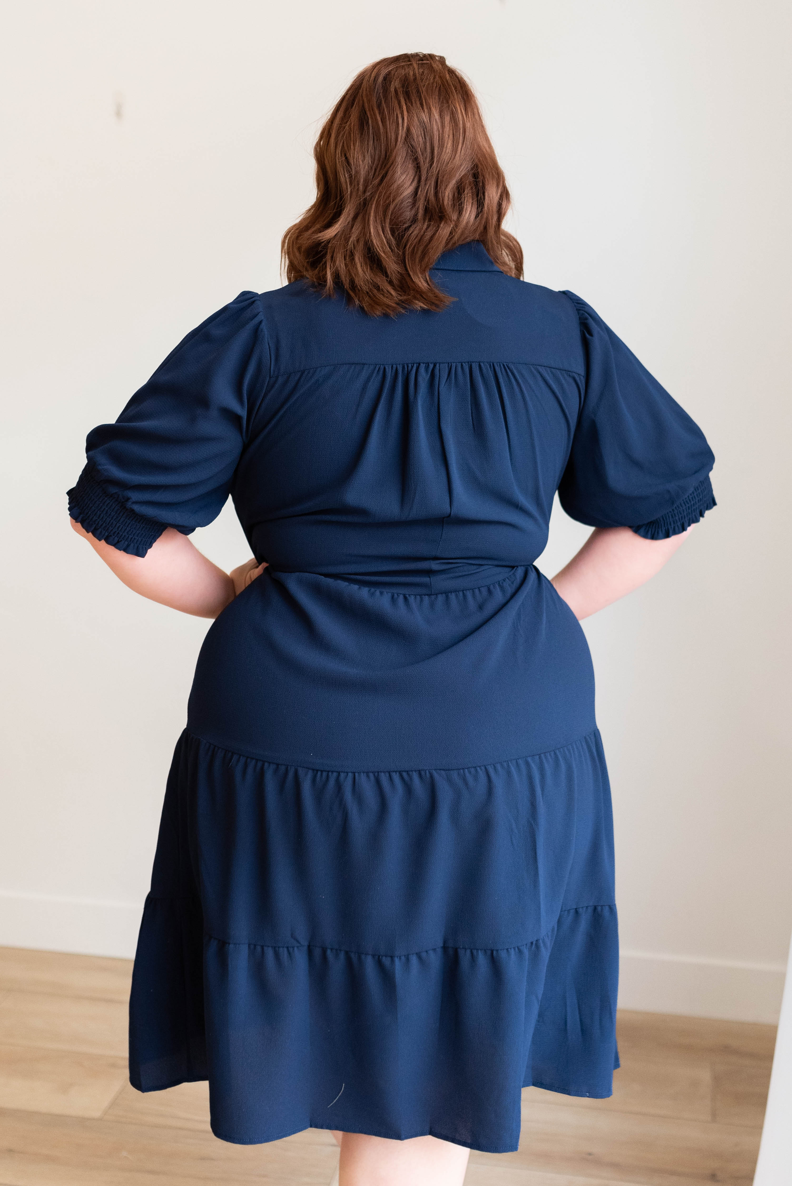 Julia Navy Collared Tiered Dress