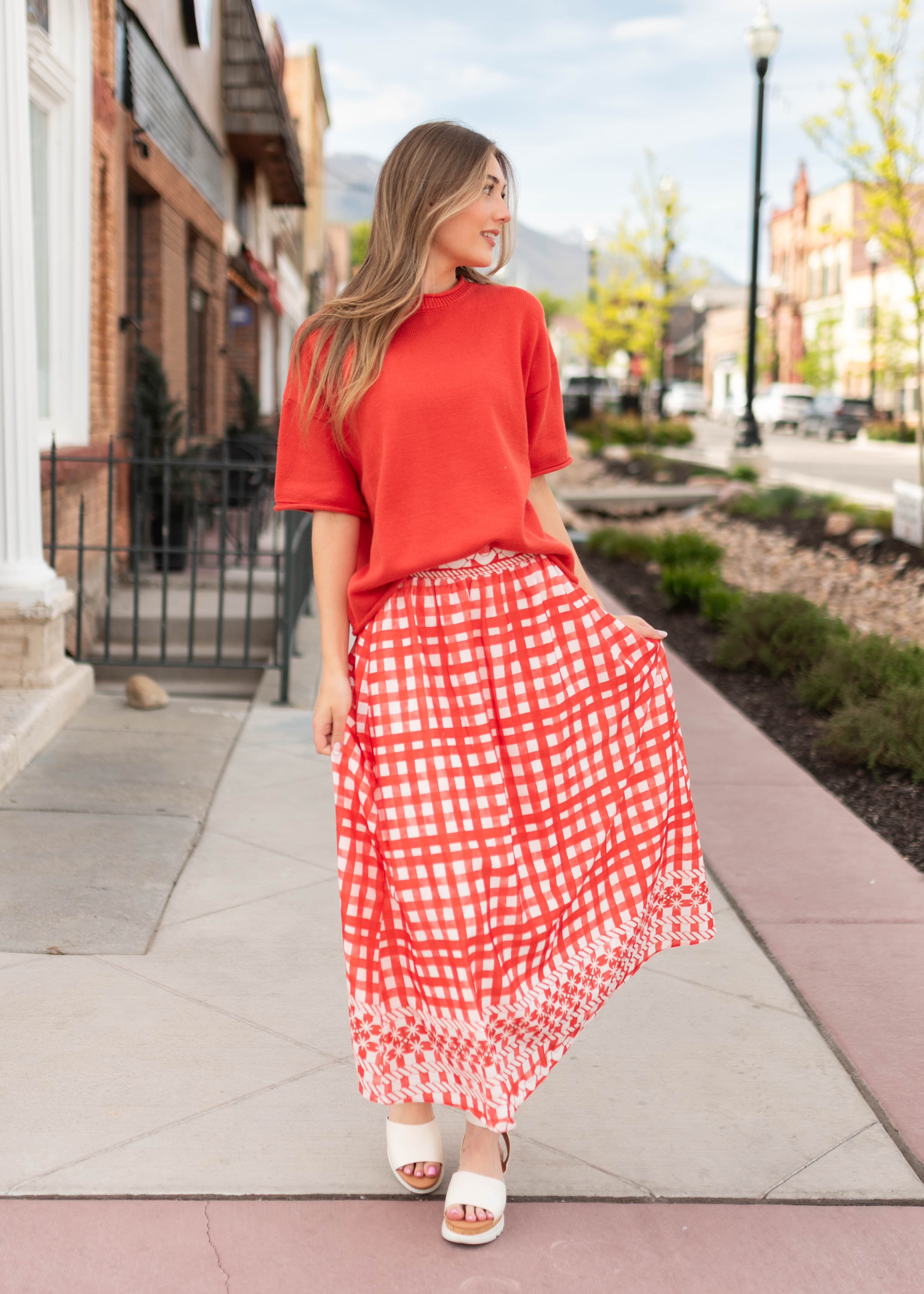 Juliette Red Patterned Midi Skirt