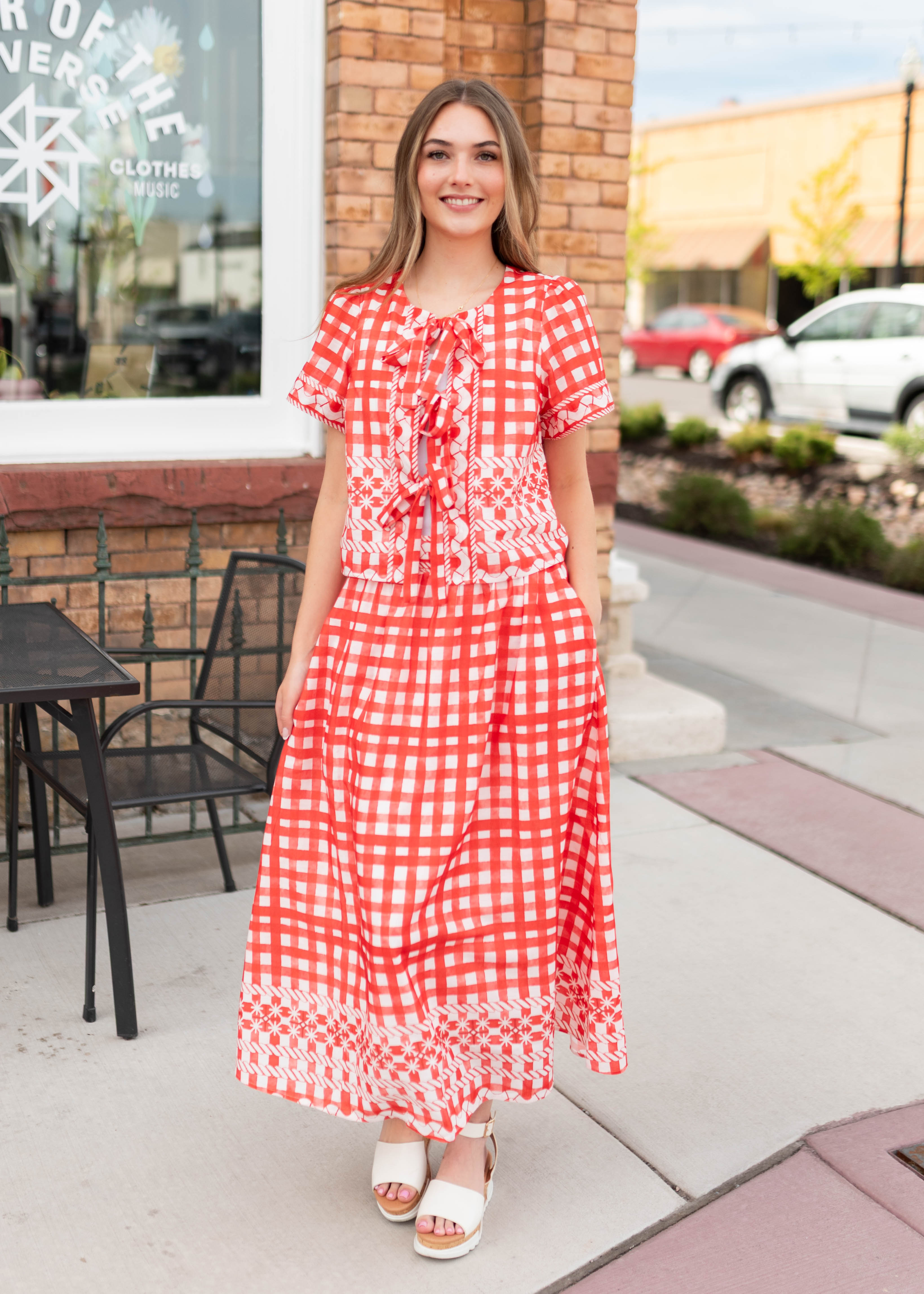 Juliette Red Patterned Midi Skirt