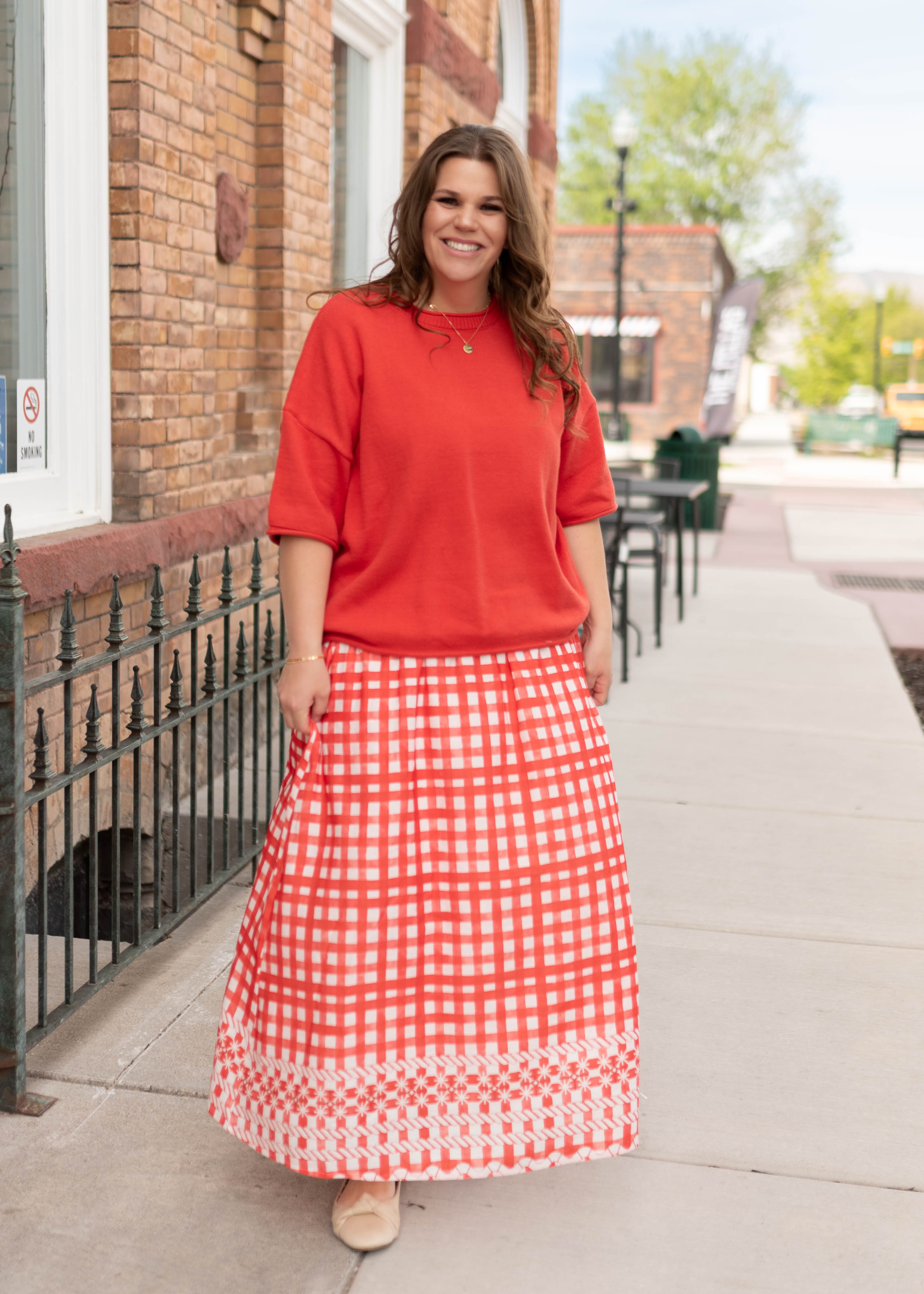 Juliette Red Patterned Midi Skirt