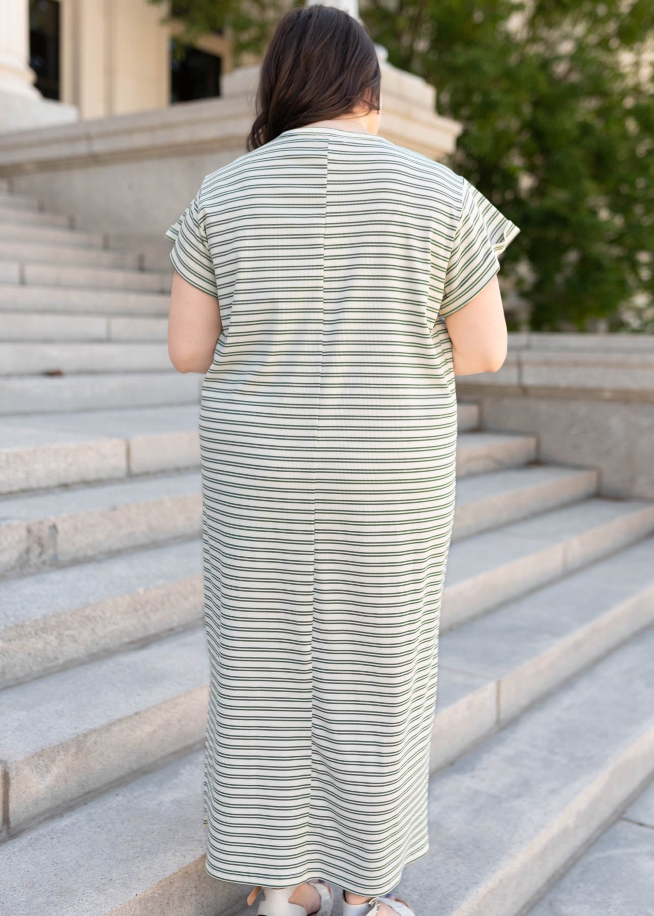 Kaelin Green Striped T-Shirt Dress