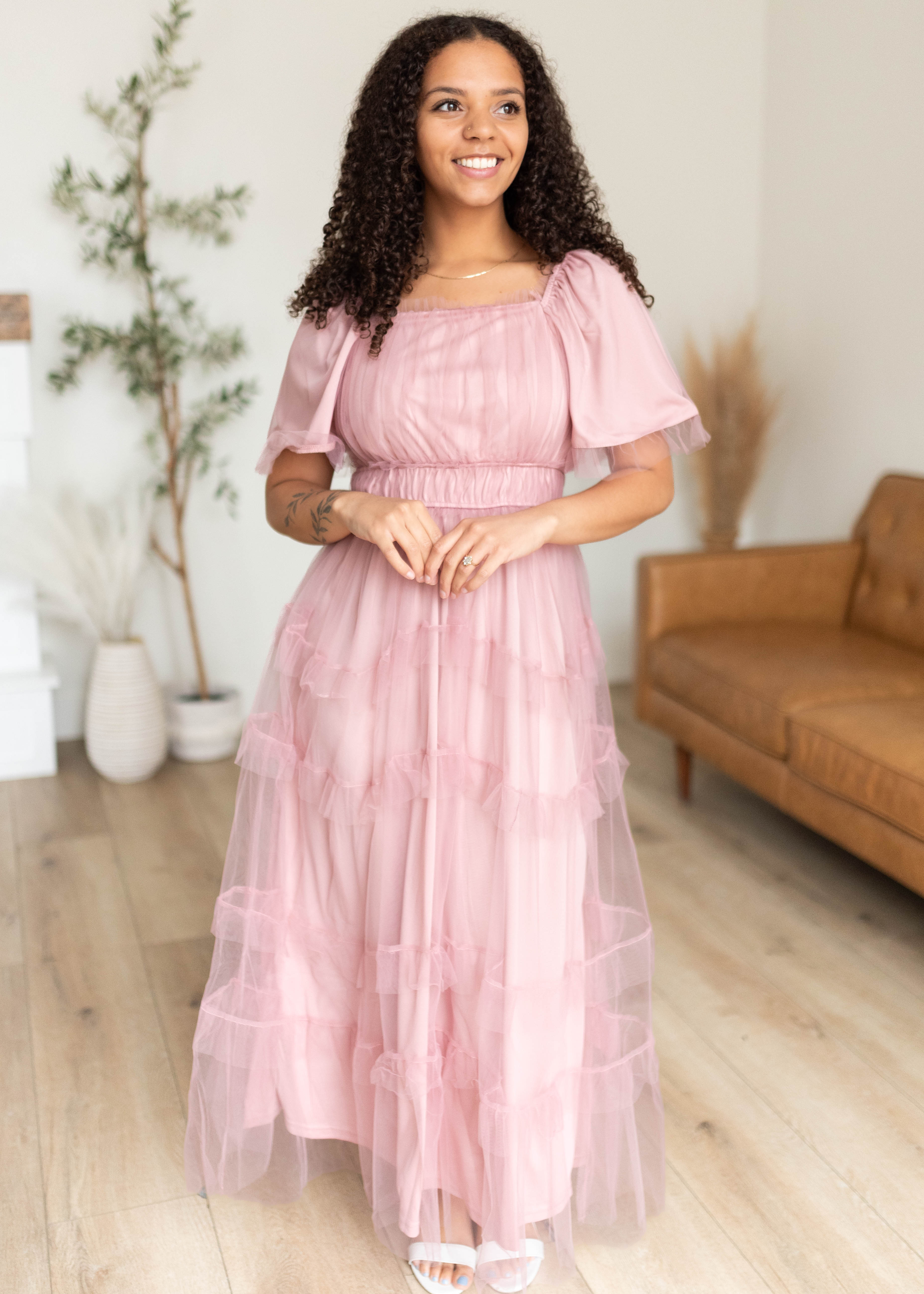Kamryn Pink Mesh Tiered Dress