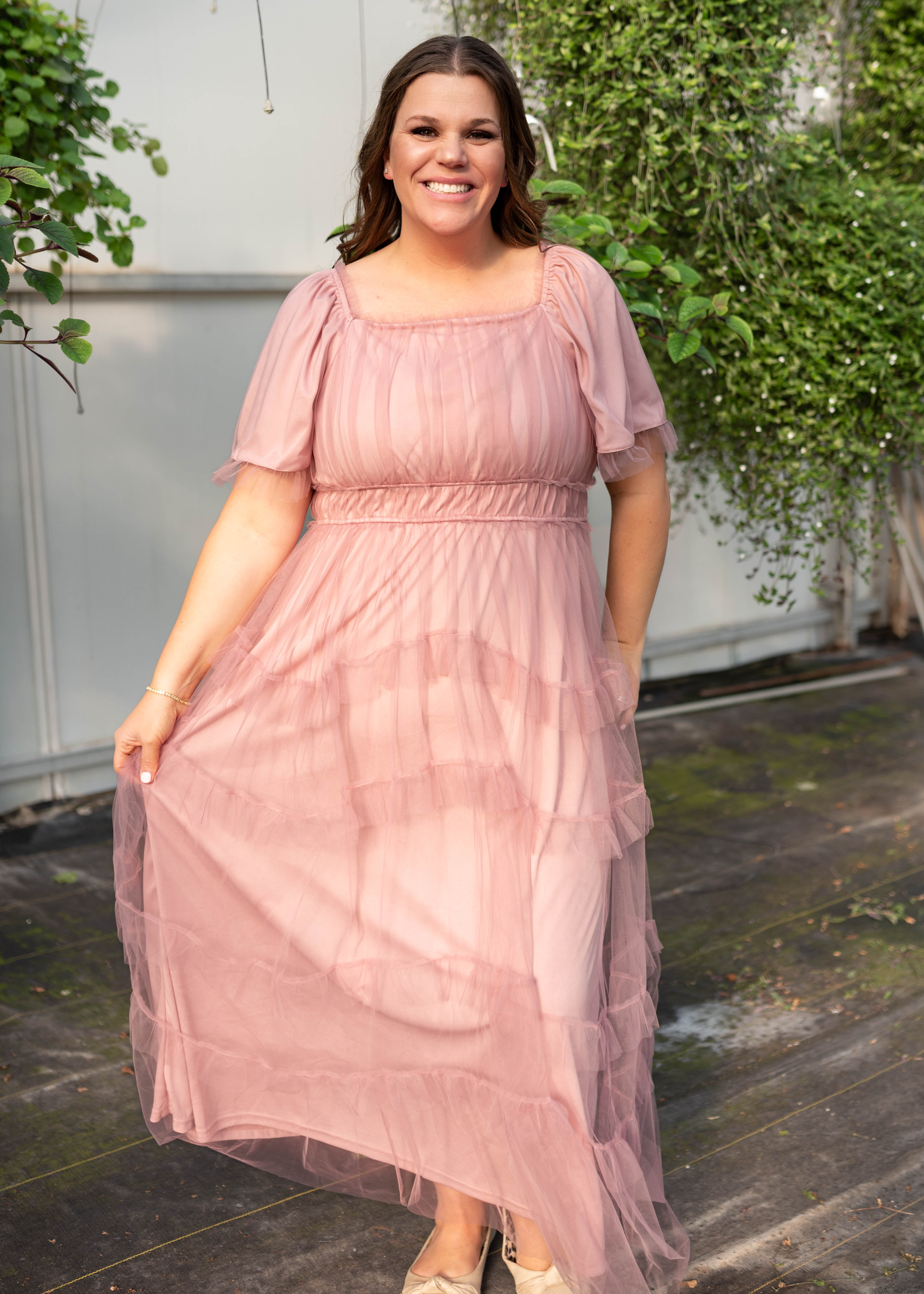 Kamryn Pink Mesh Tiered Dress