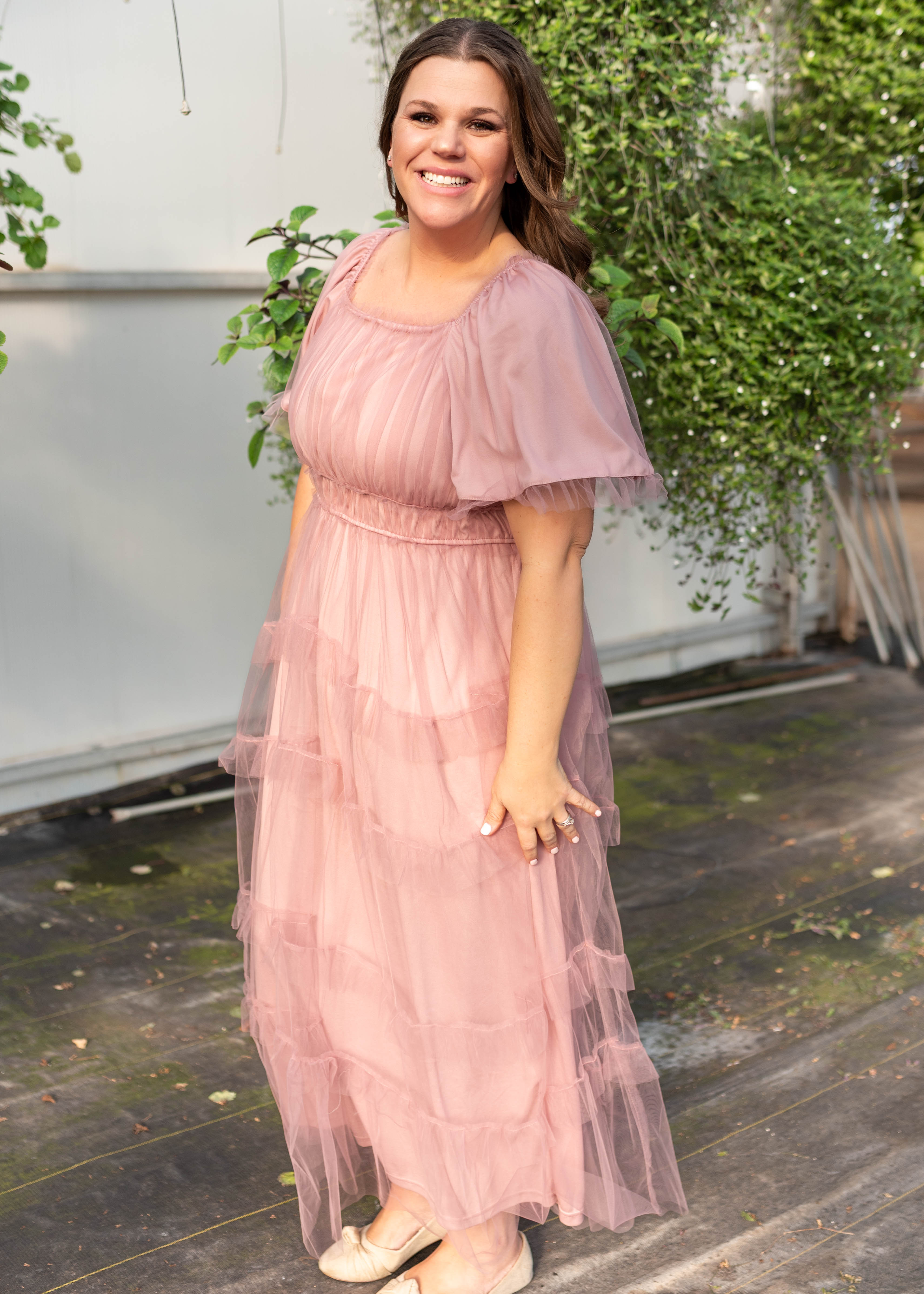 Kamryn Pink Mesh Tiered Dress