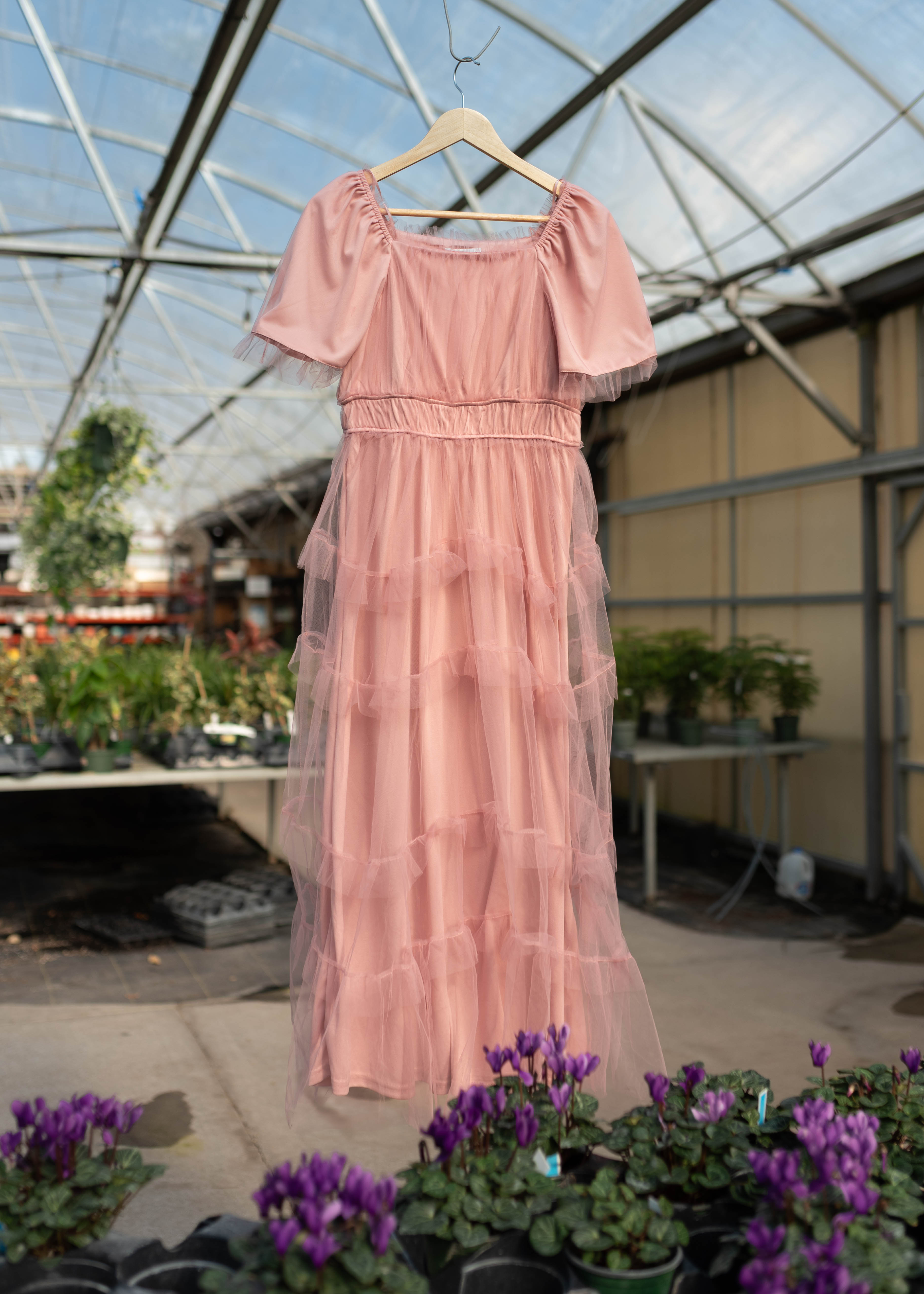 Kamryn Pink Mesh Tiered Dress