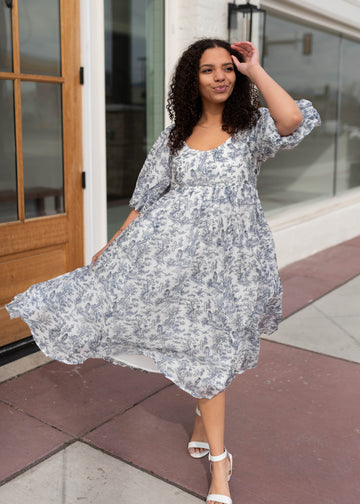 Kelly White & Blue Patterned Dress