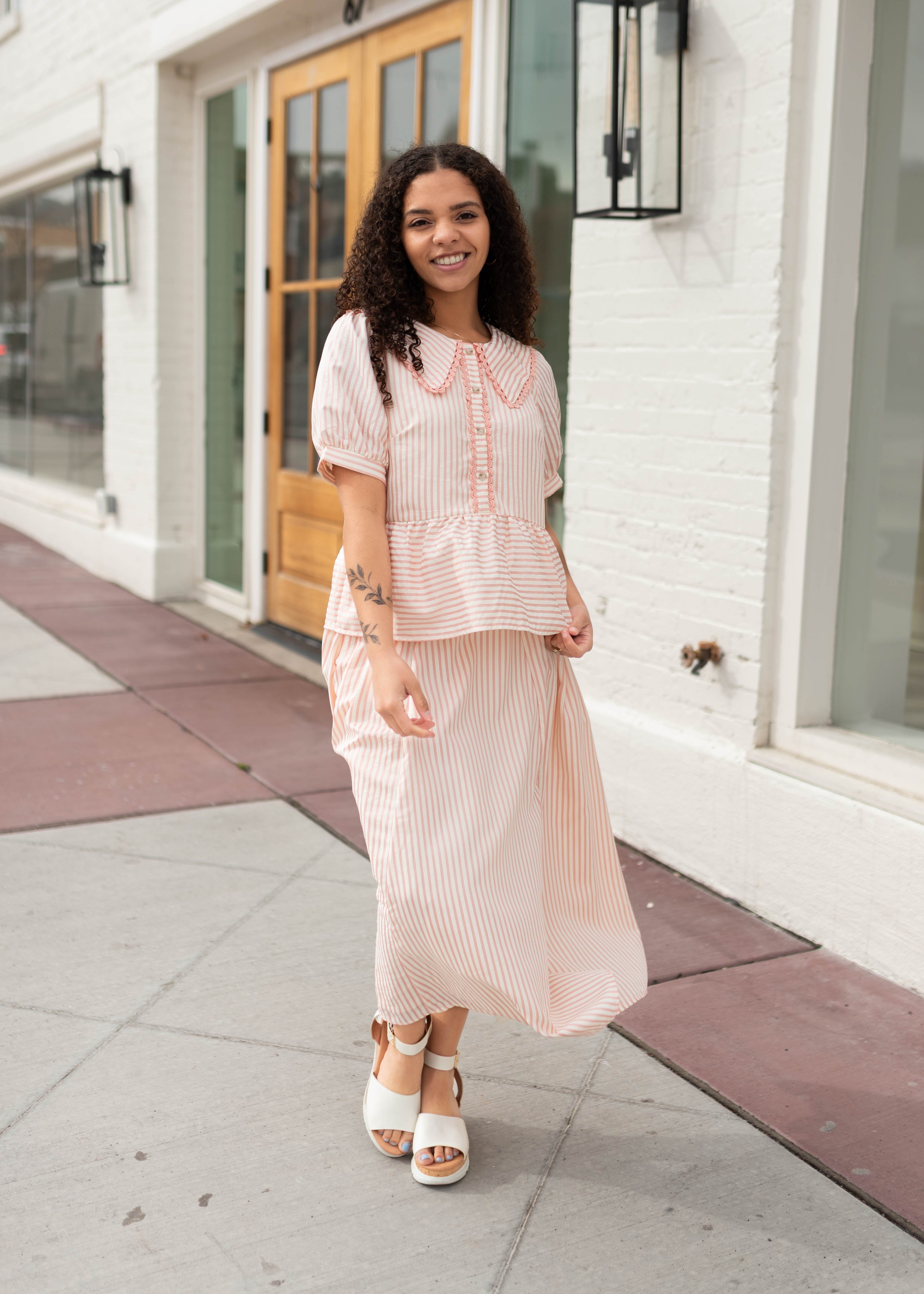 Kendra Pink Striped Midi Skirt