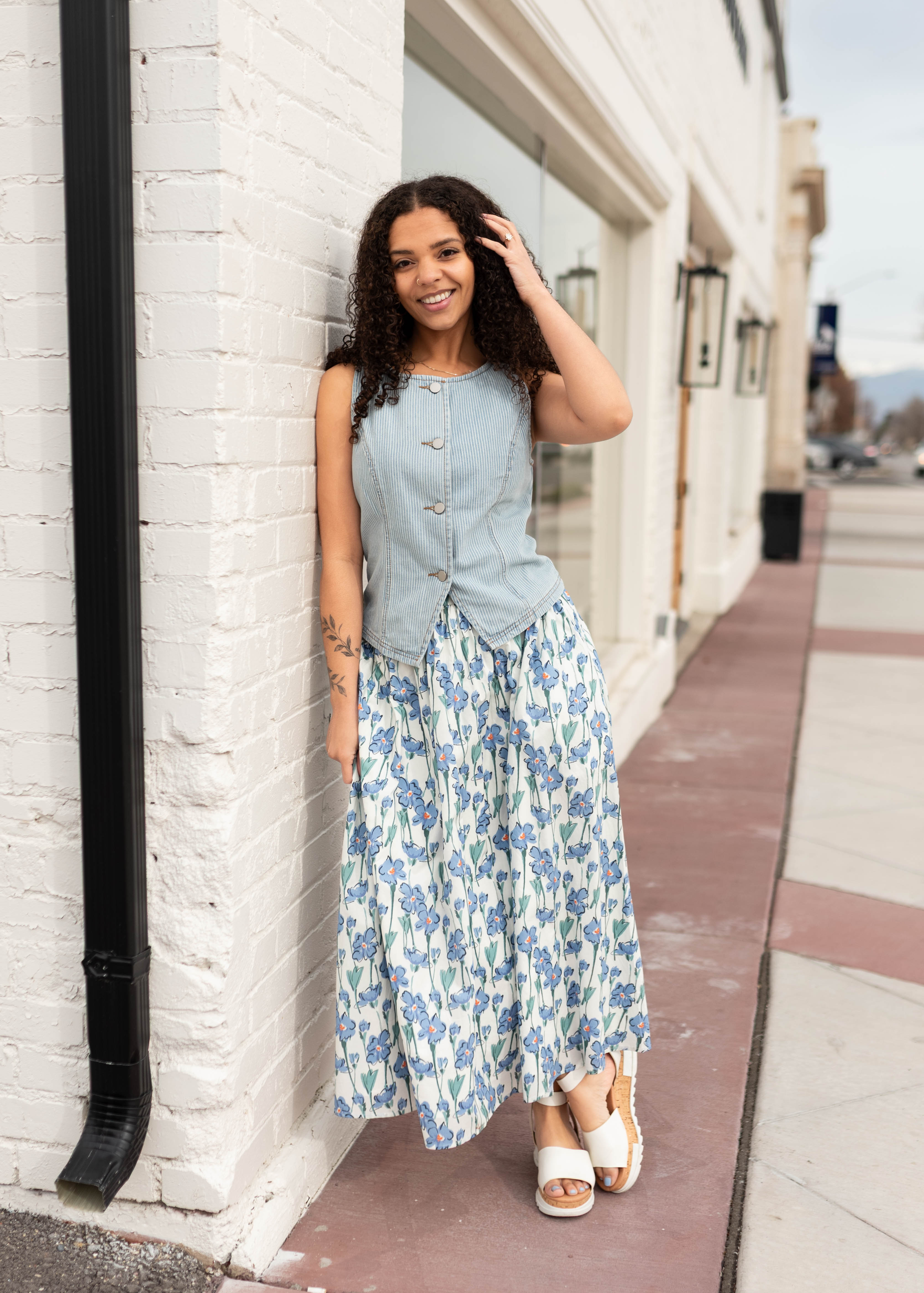 Kenna Blue Floral Midi Skirt