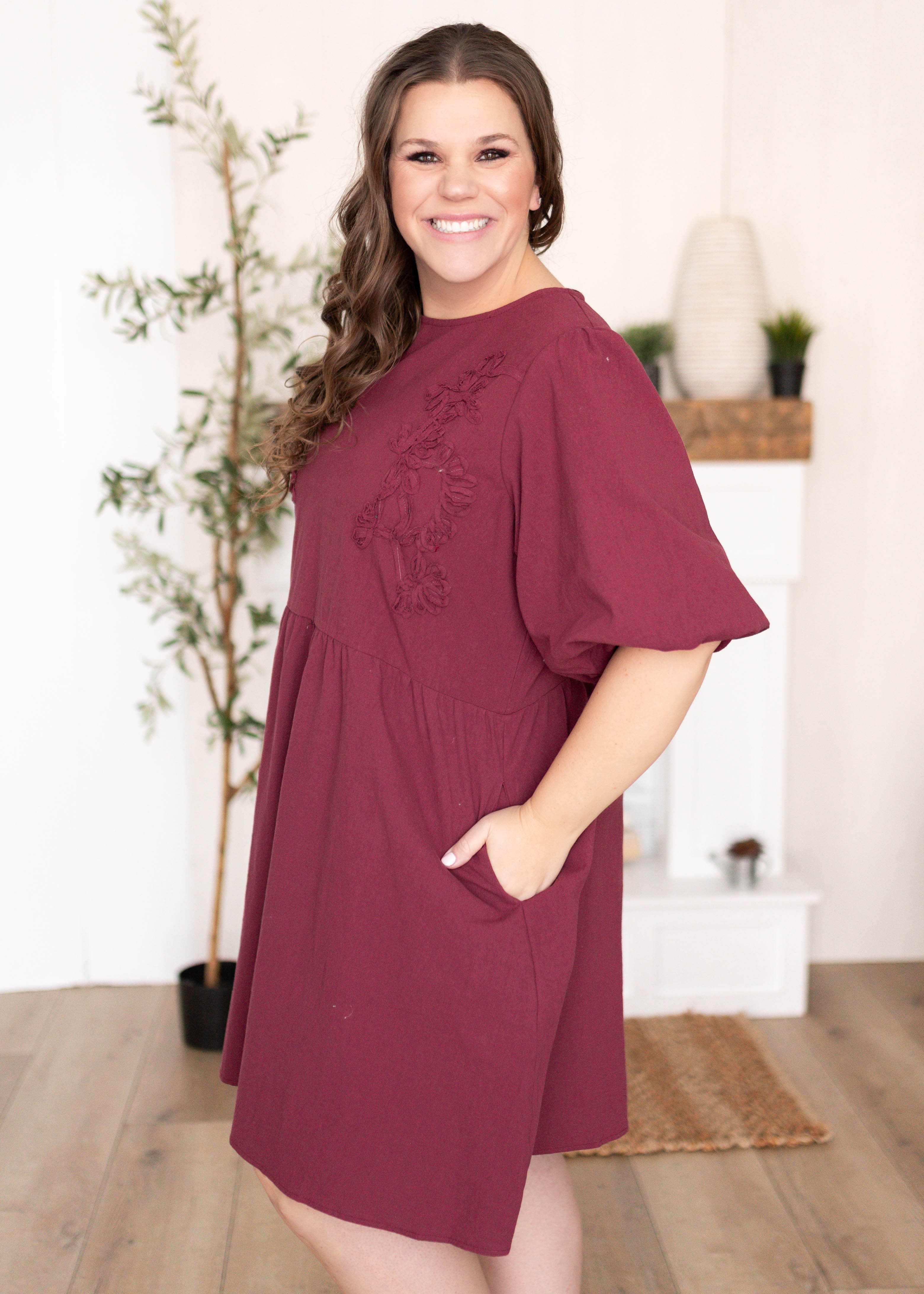 Kiara Wine Floral Dress