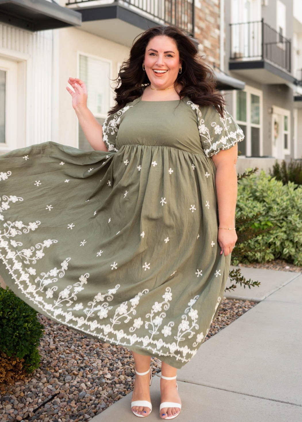 Kiera Olive Embroidered Dress