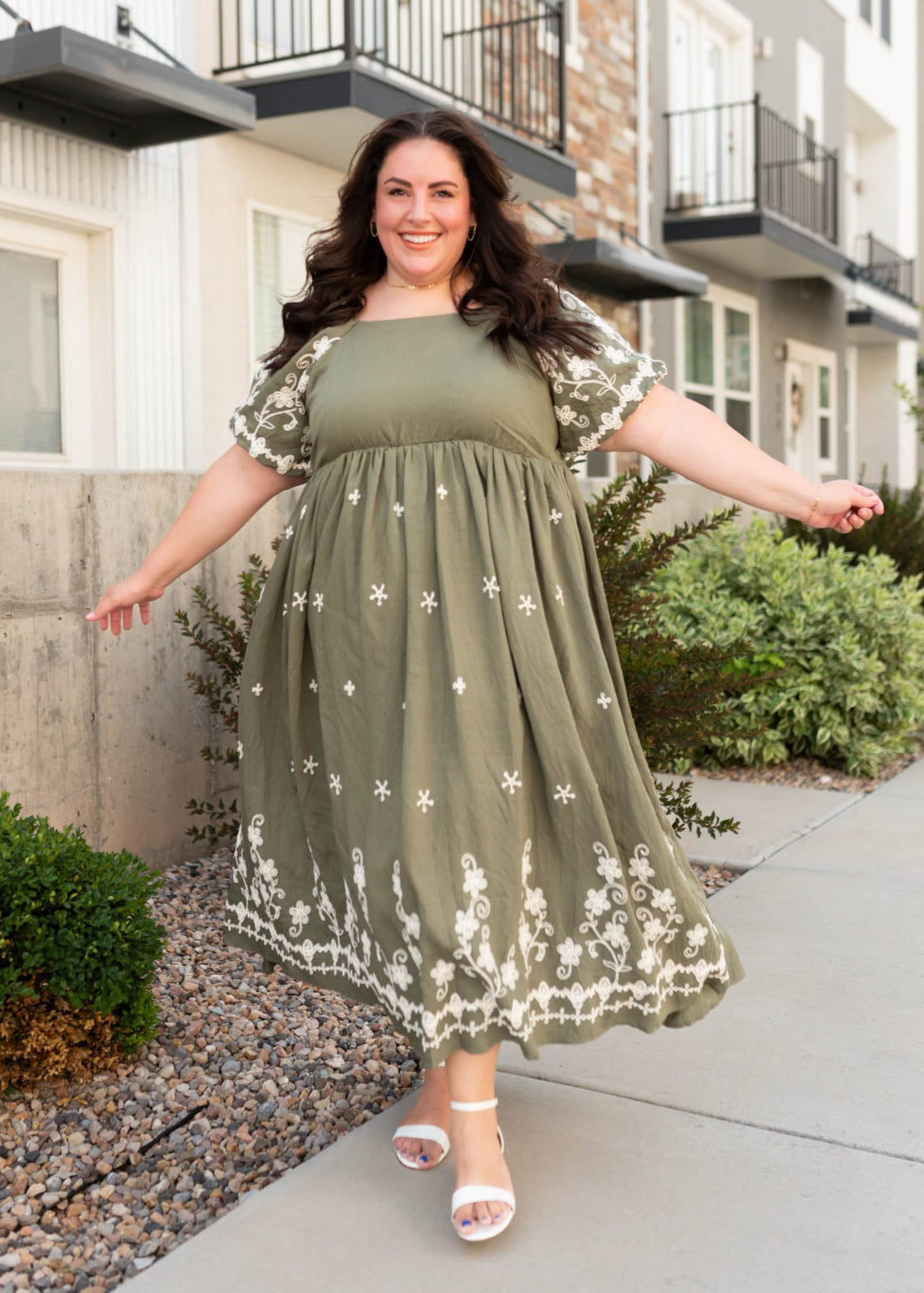 Kiera Olive Embroidered Dress