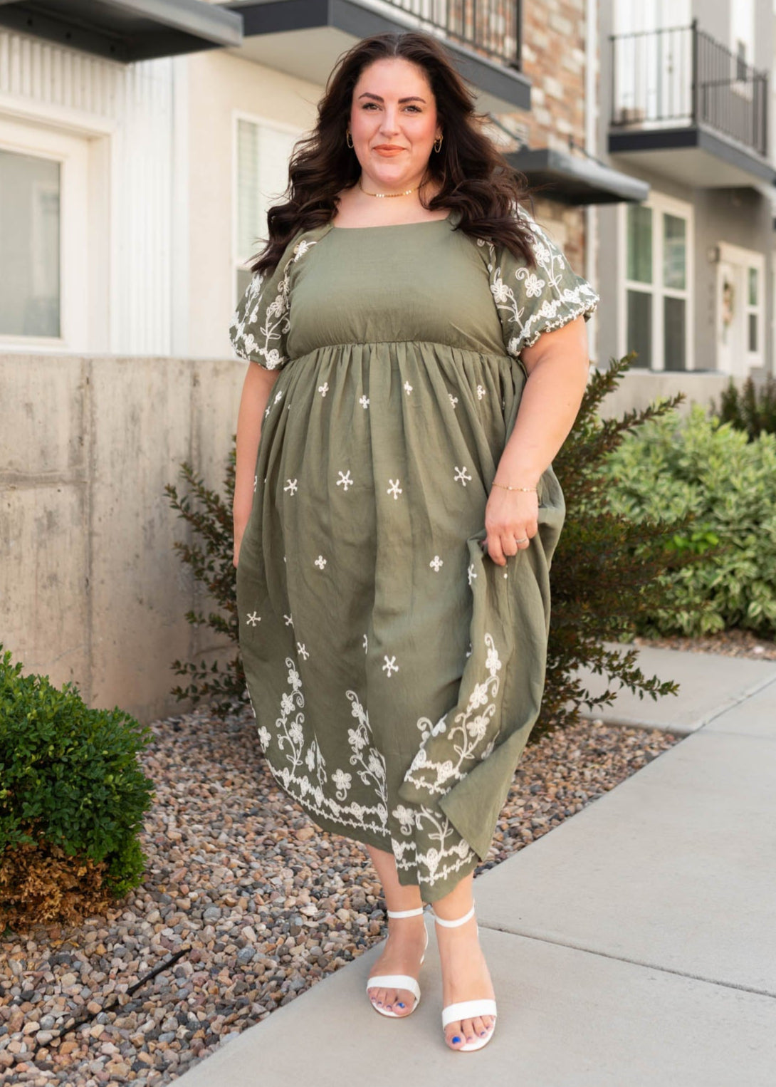 Kiera Olive Embroidered Dress