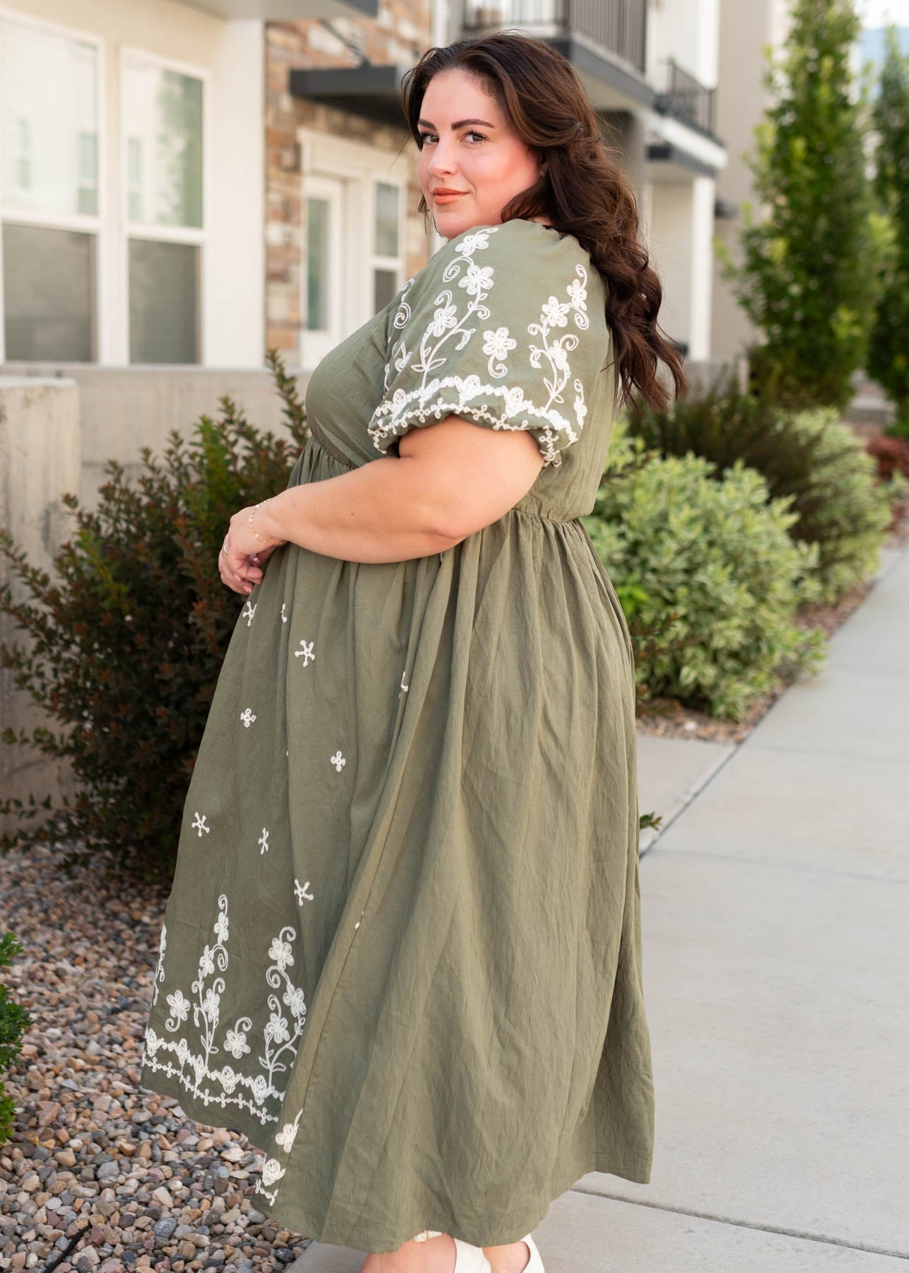 Kiera Olive Embroidered Dress