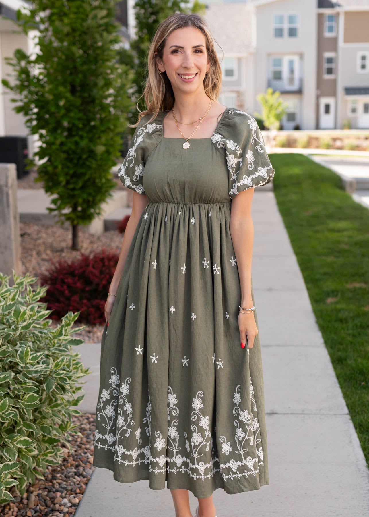 Kiera Olive Embroidered Dress