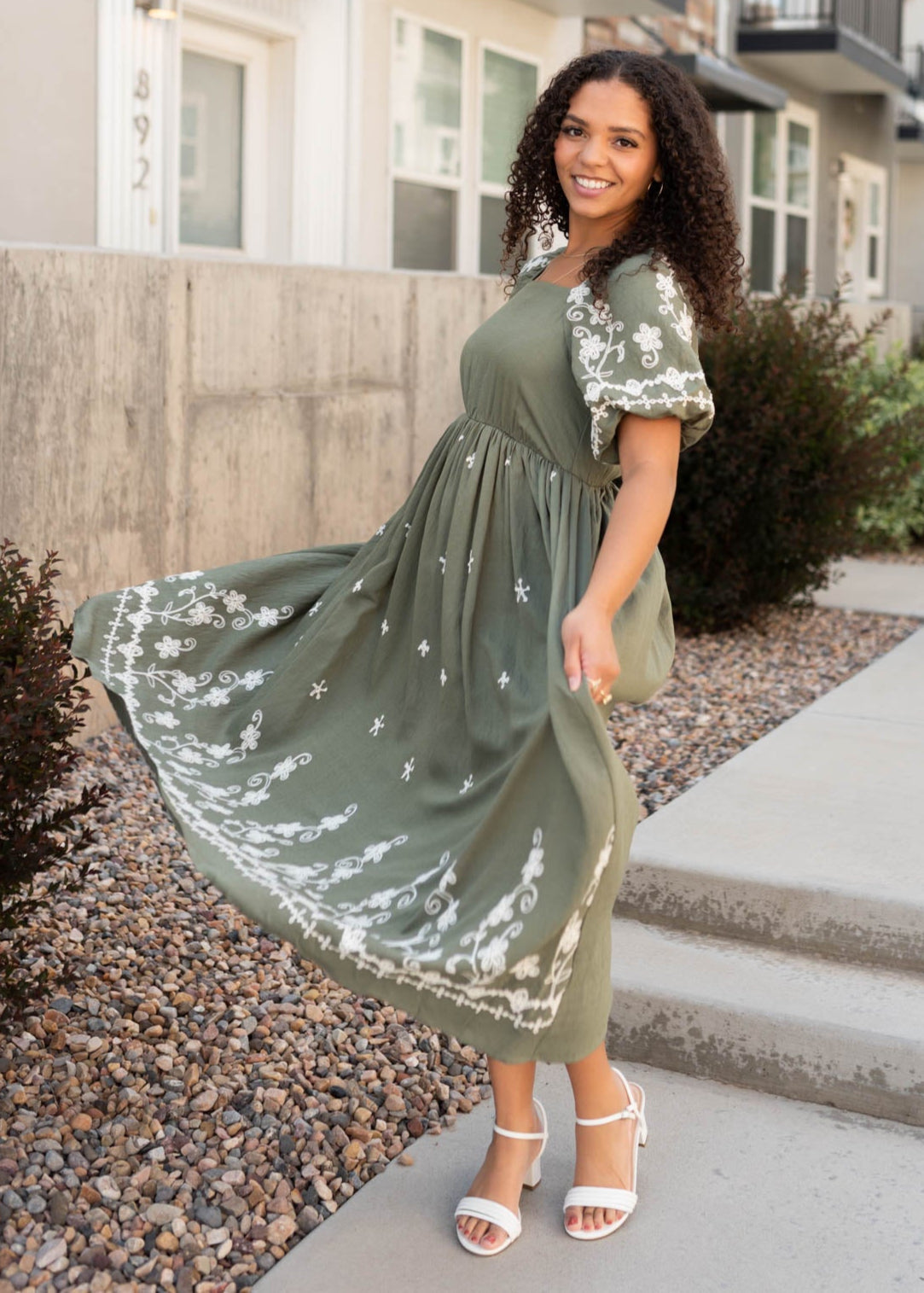 Kiera Olive Embroidered Dress
