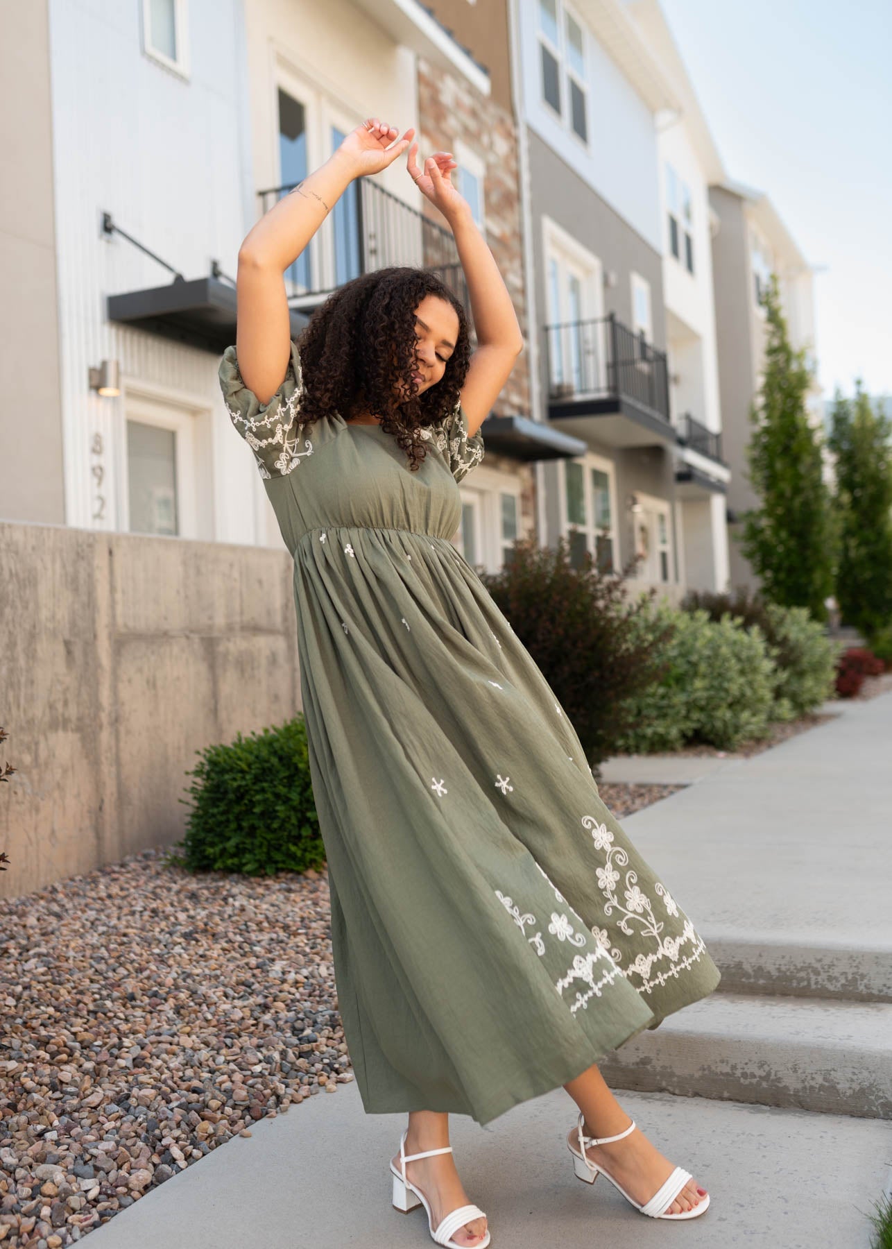 Kiera Olive Embroidered Dress