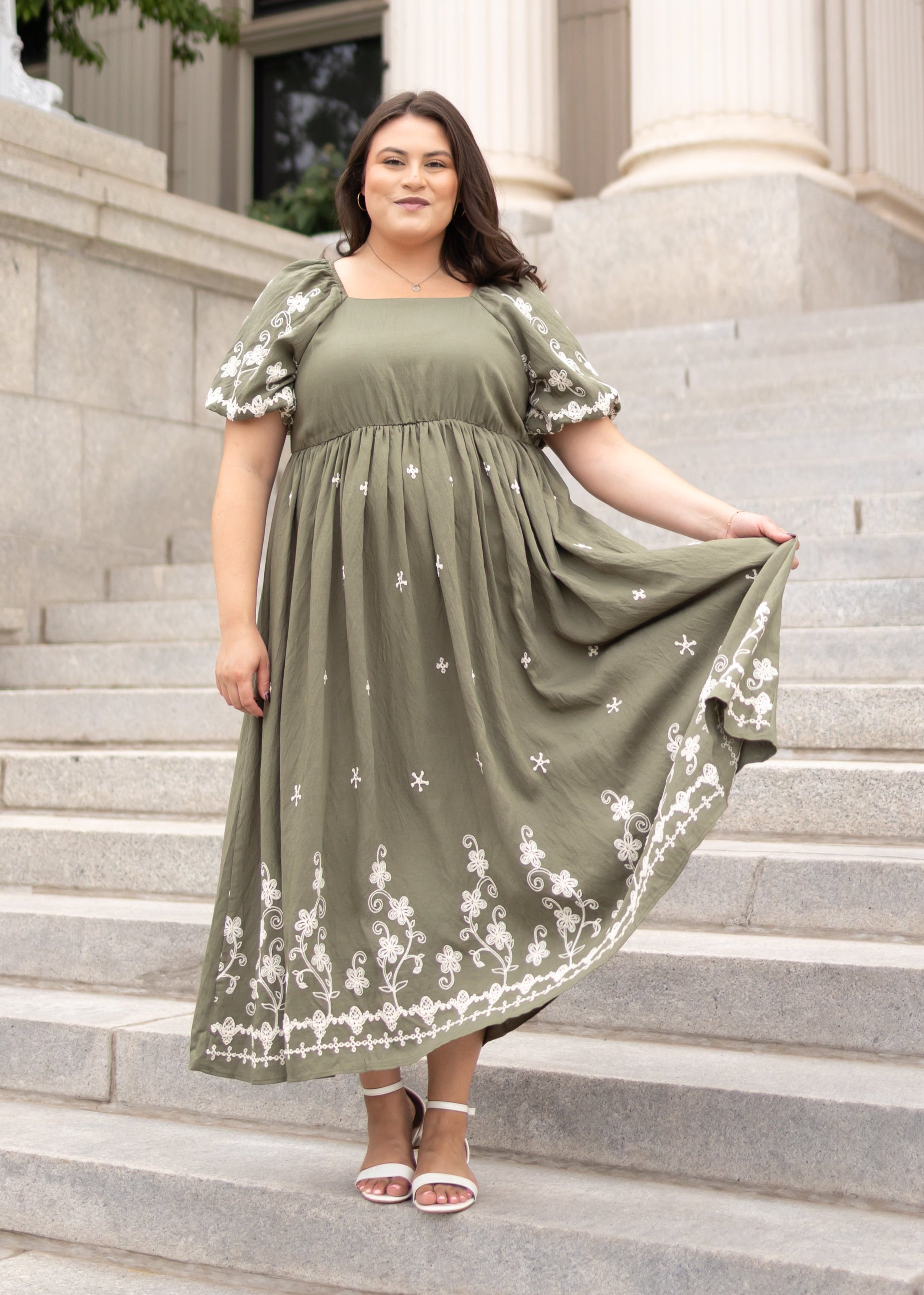 Kiera Olive Embroidered Dress