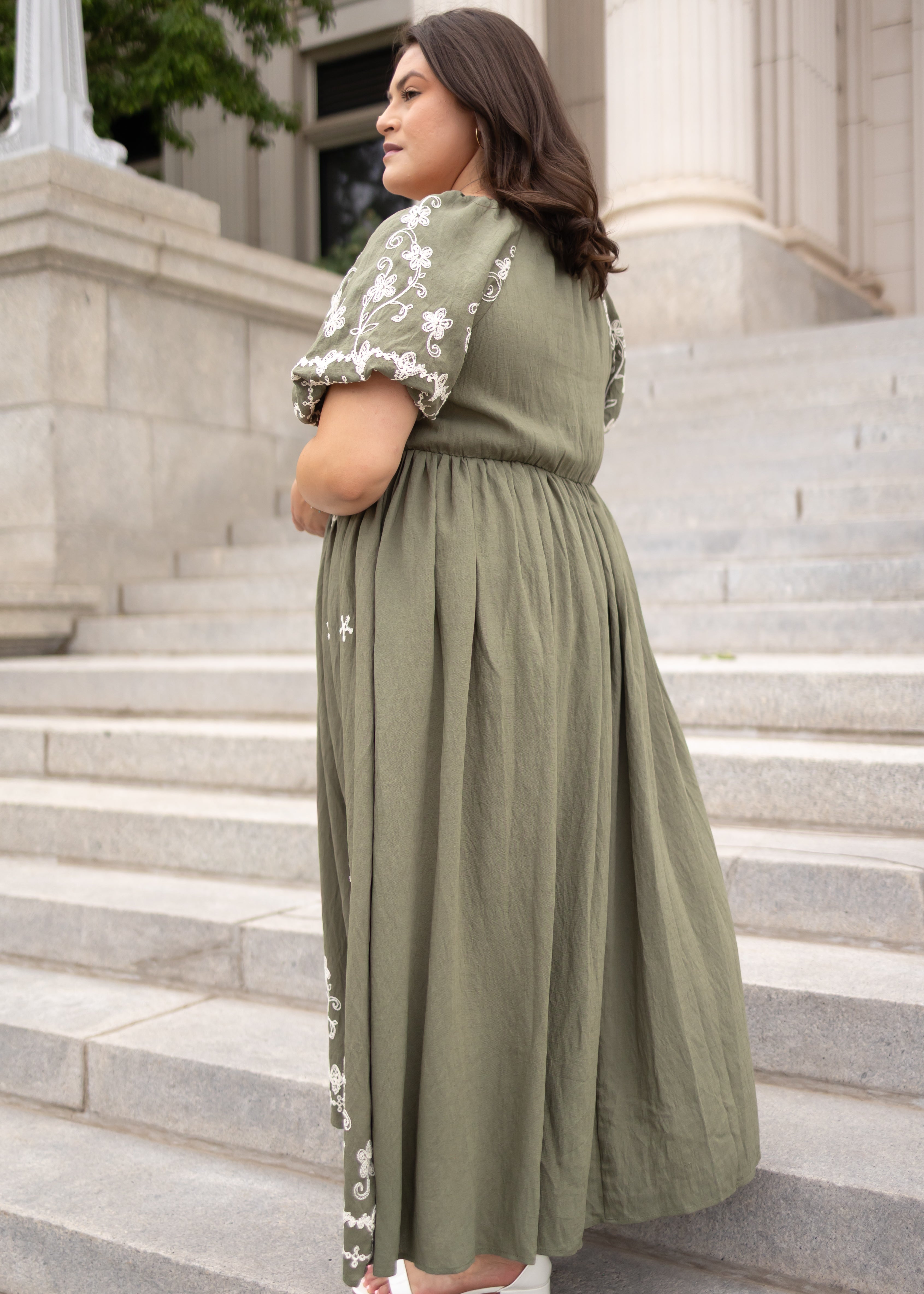 Kiera Olive Embroidered Dress