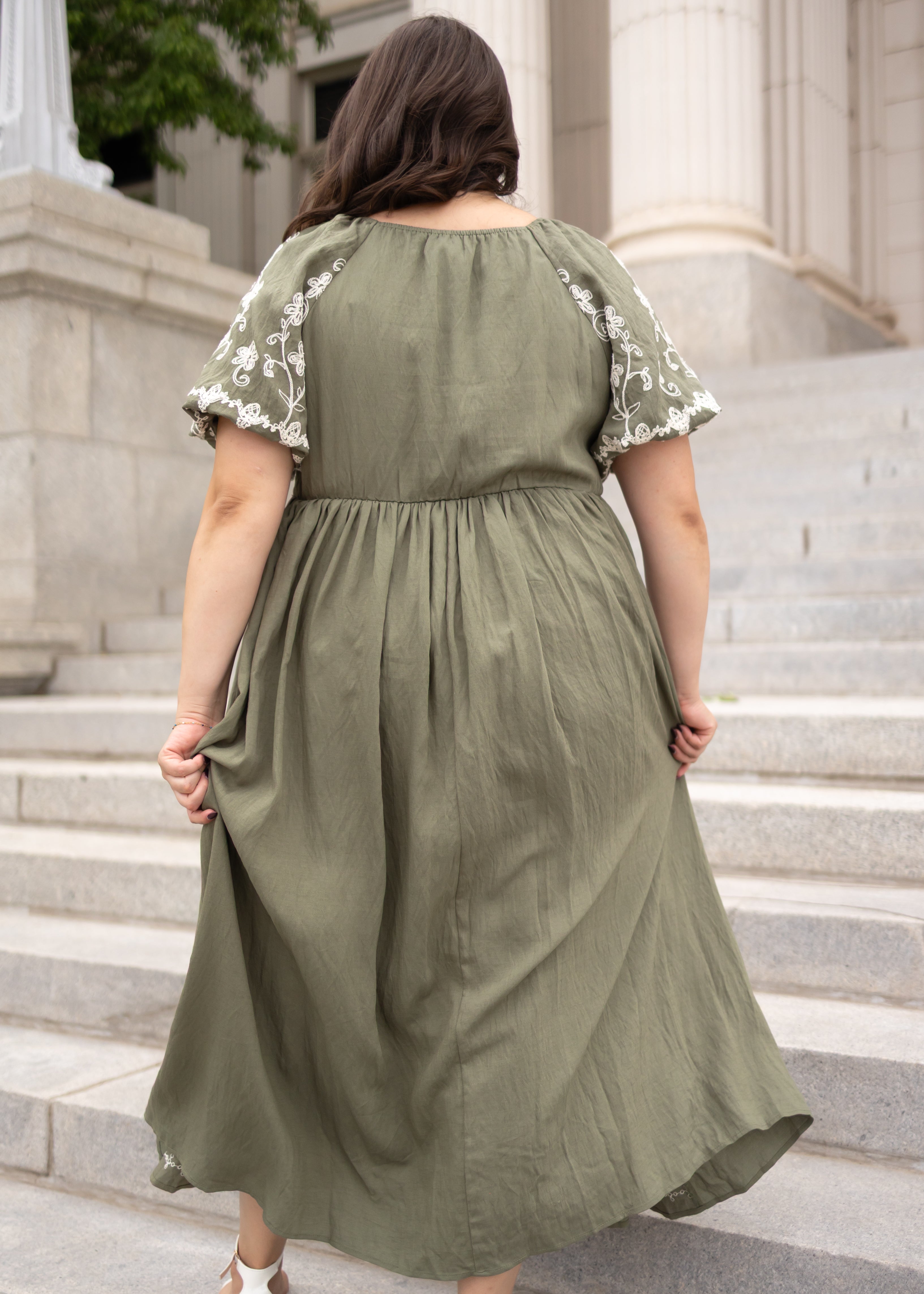 Kiera Olive Embroidered Dress