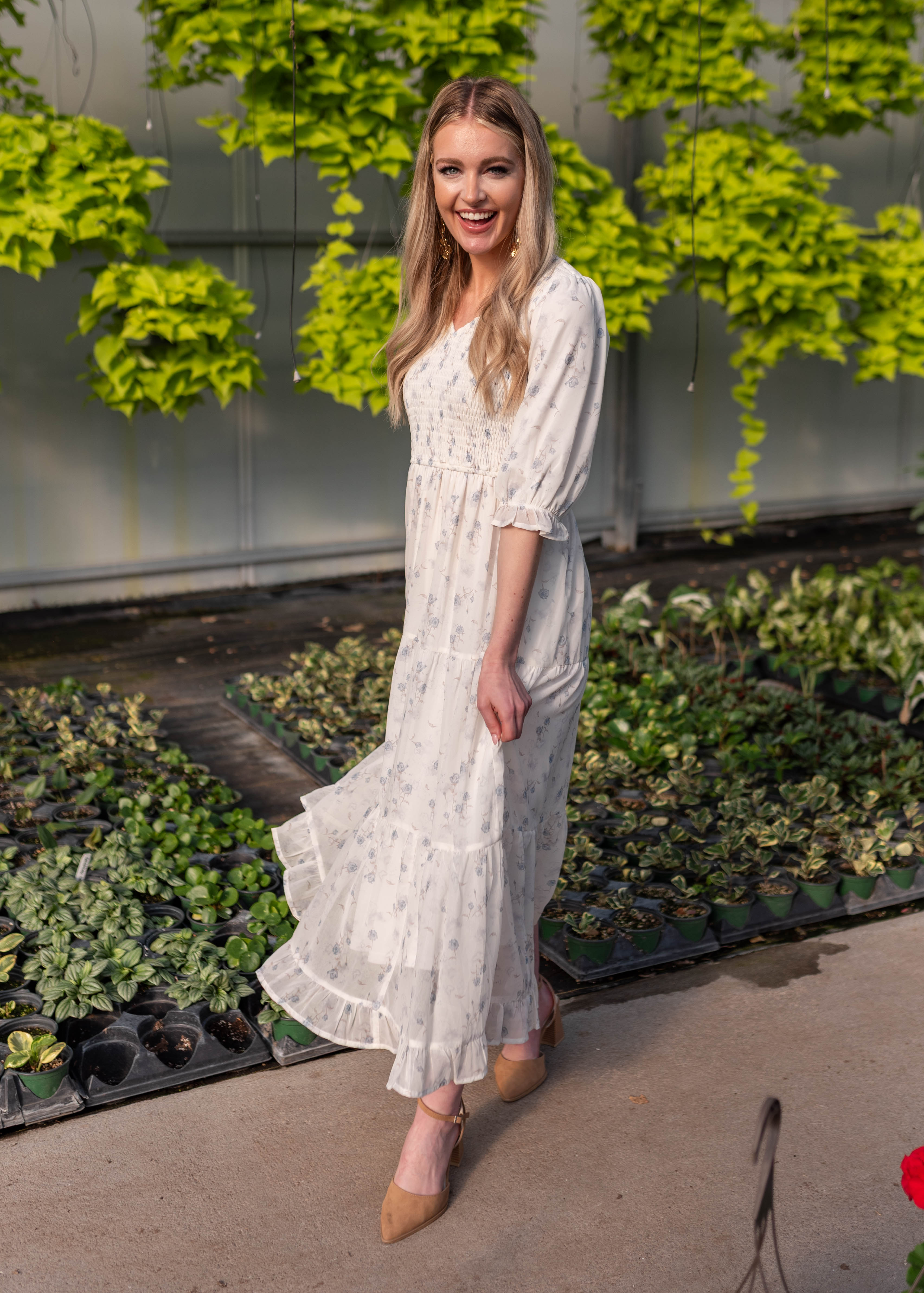Kristin Light Blue Floral Tiered Dress