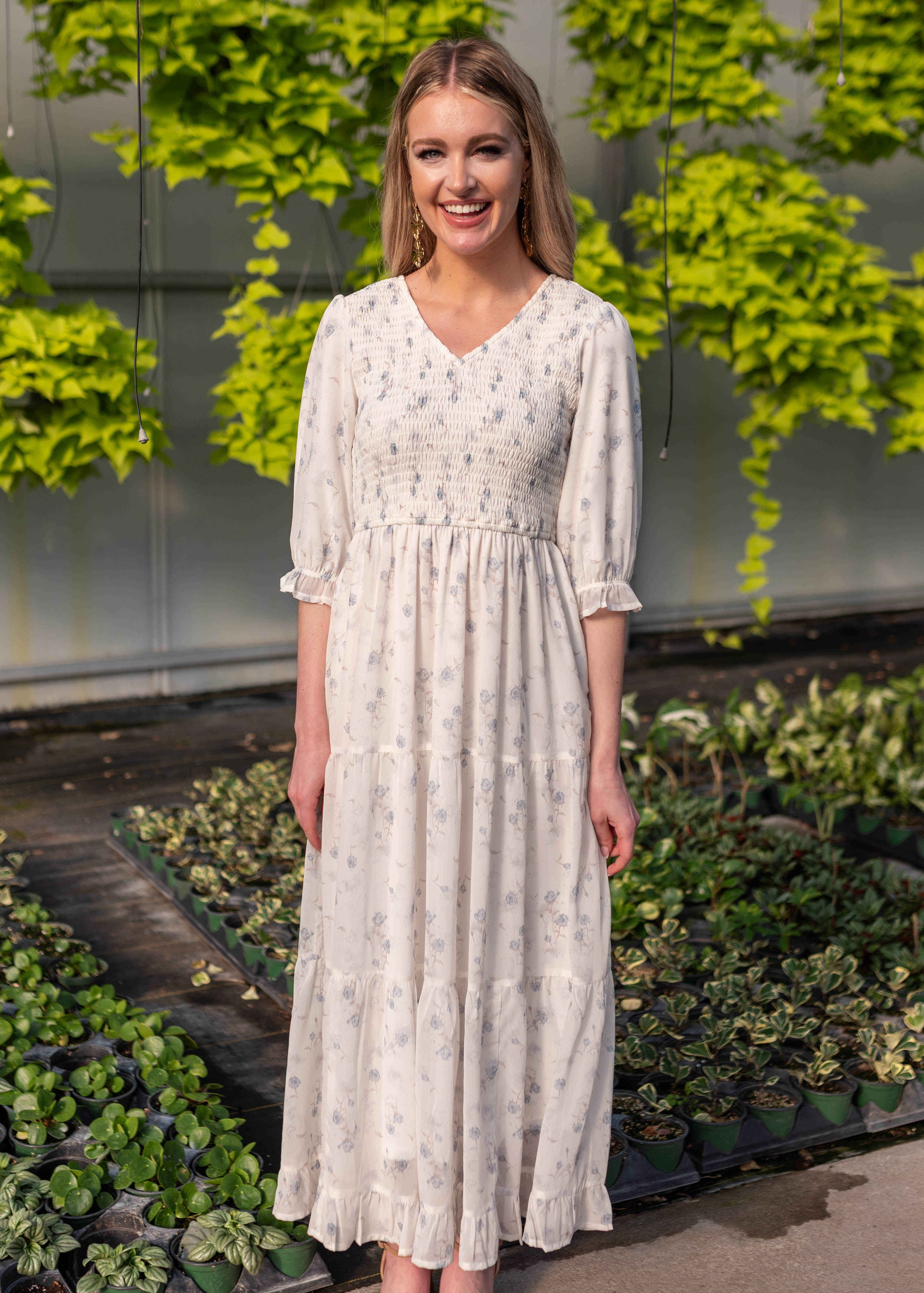 Kristin Light Blue Floral Tiered Dress