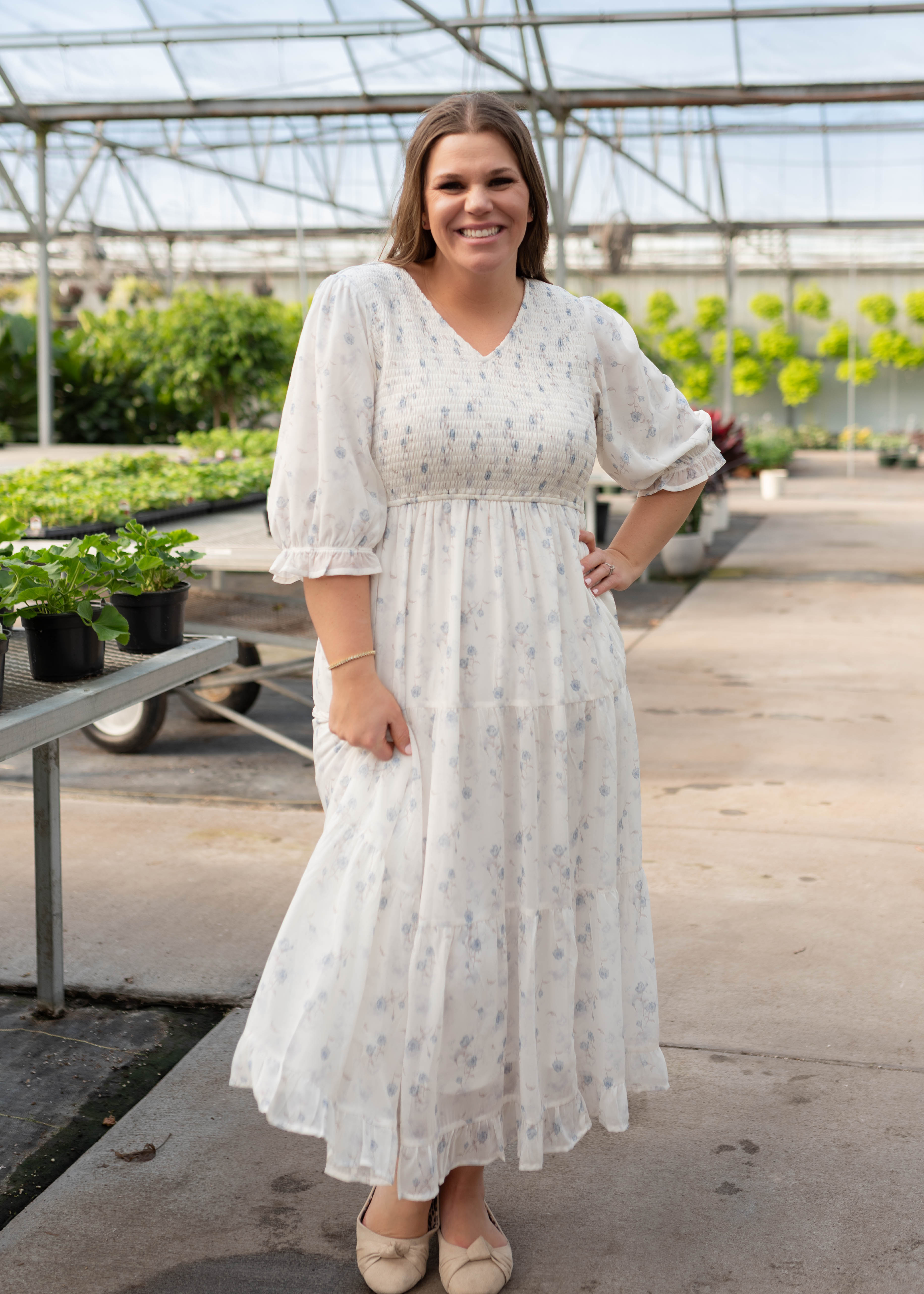 Kristin Light Blue Floral Tiered Dress