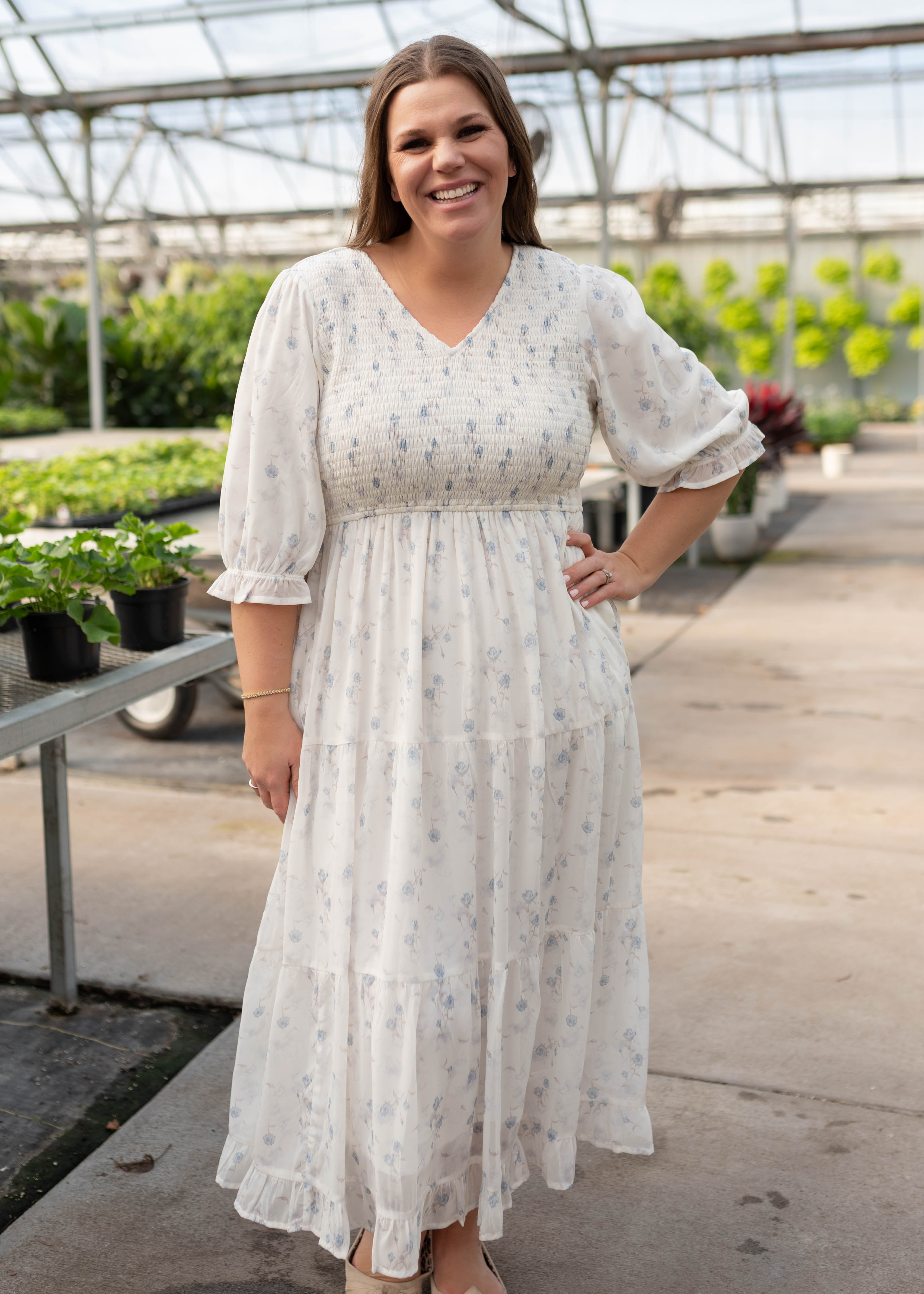 Kristin Light Blue Floral Tiered Dress