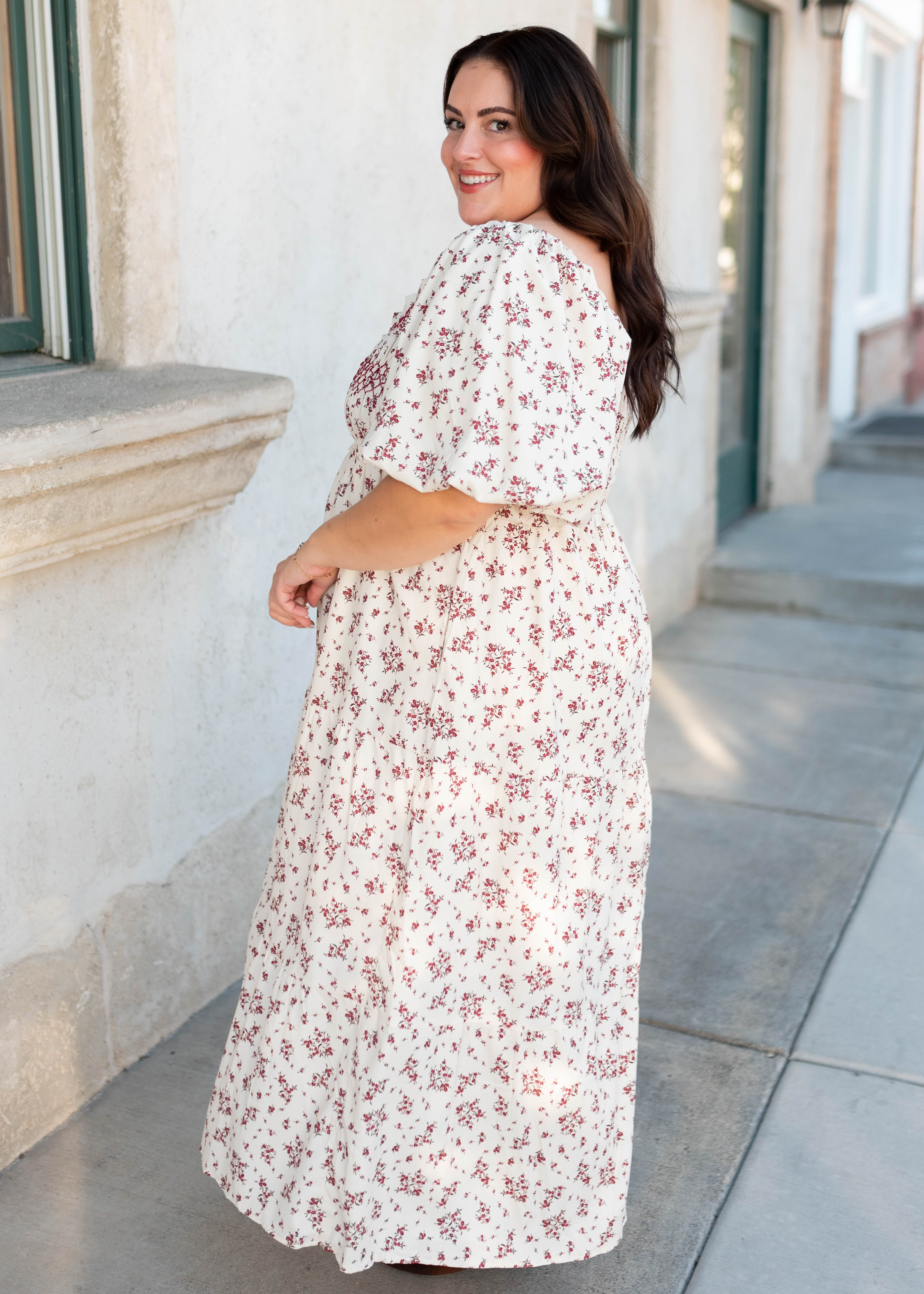 Lauren Beige Floral Smocked Dress
