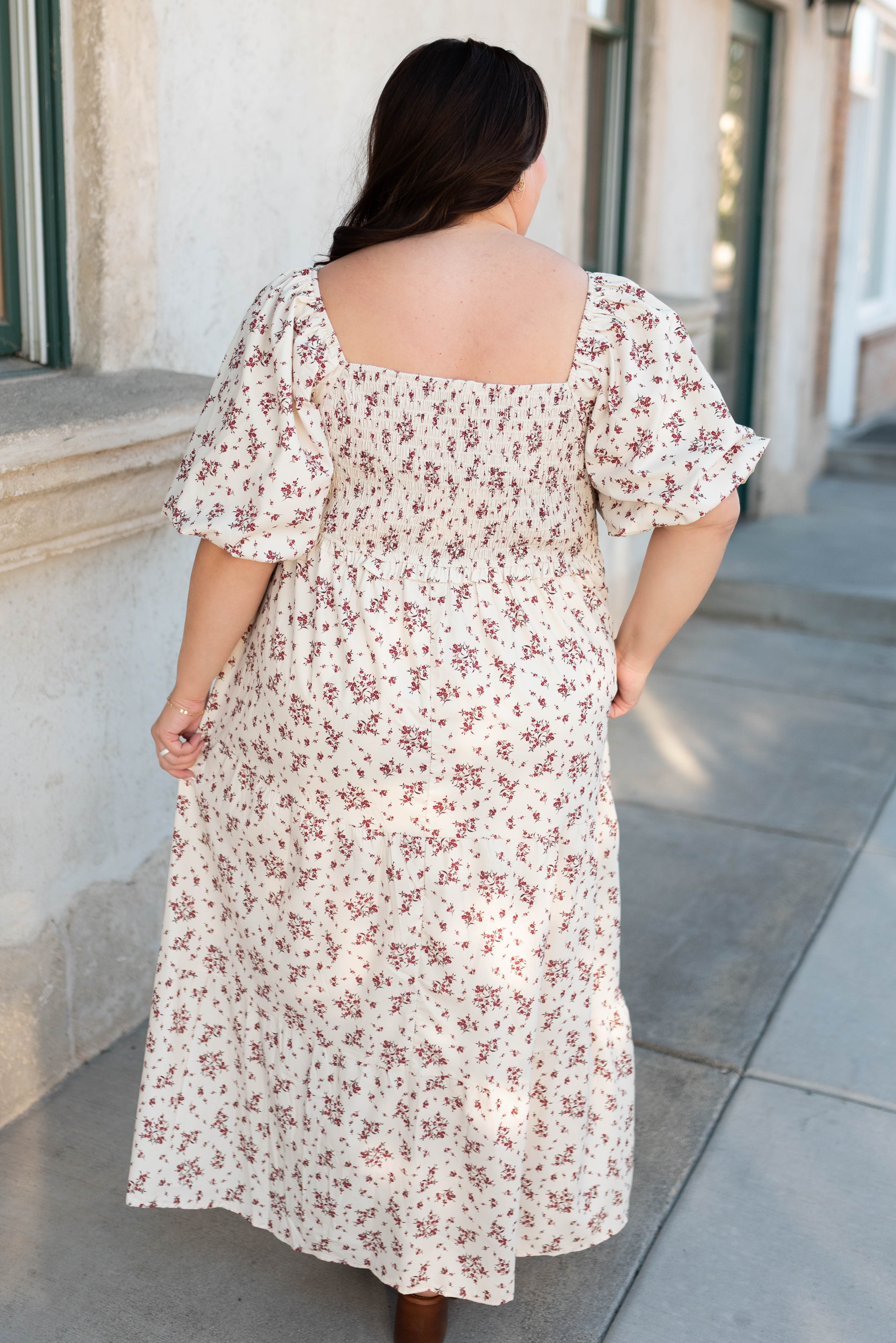 Lauren Beige Floral Smocked Dress