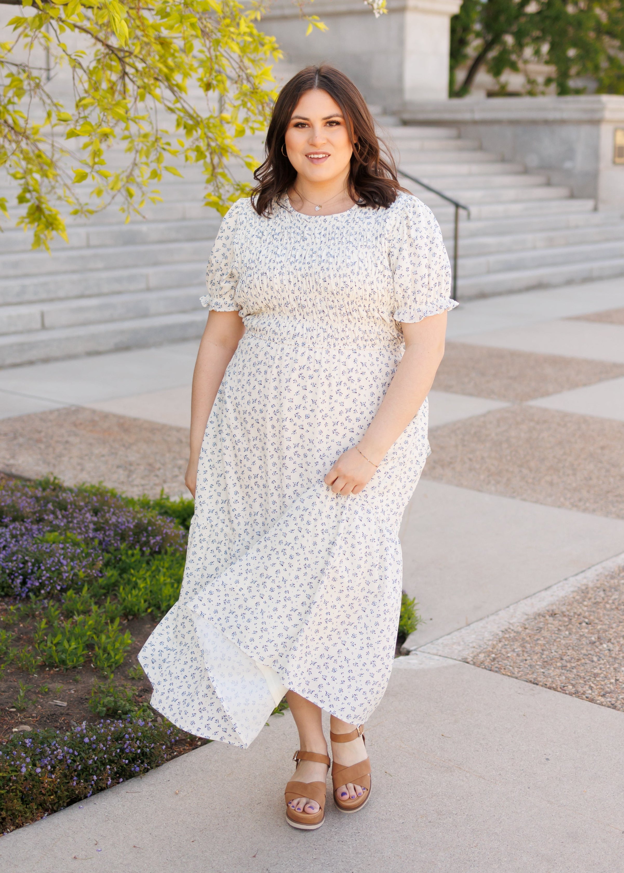 Layla Blue Floral Smocked Dress