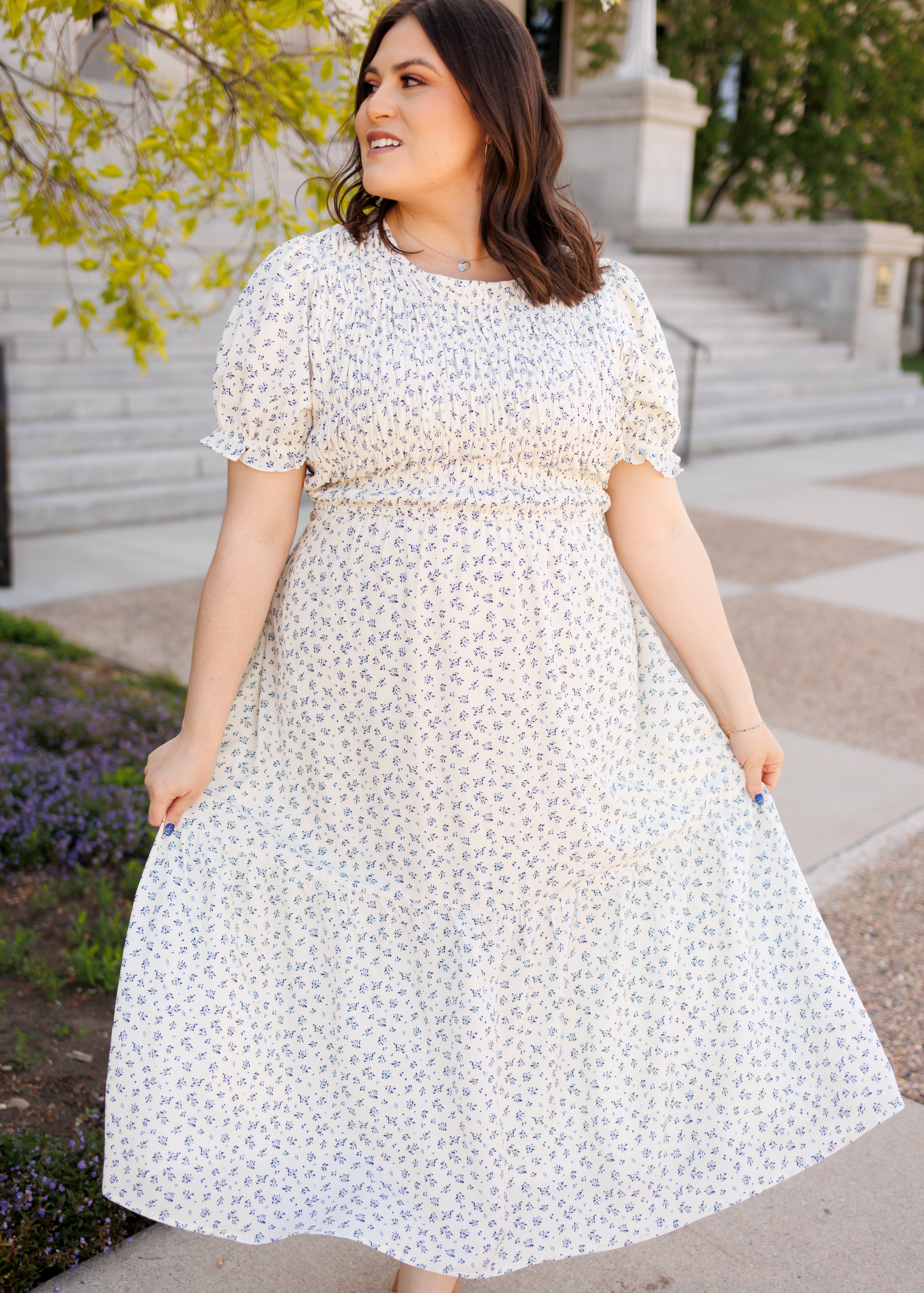 Layla Blue Floral Smocked Dress