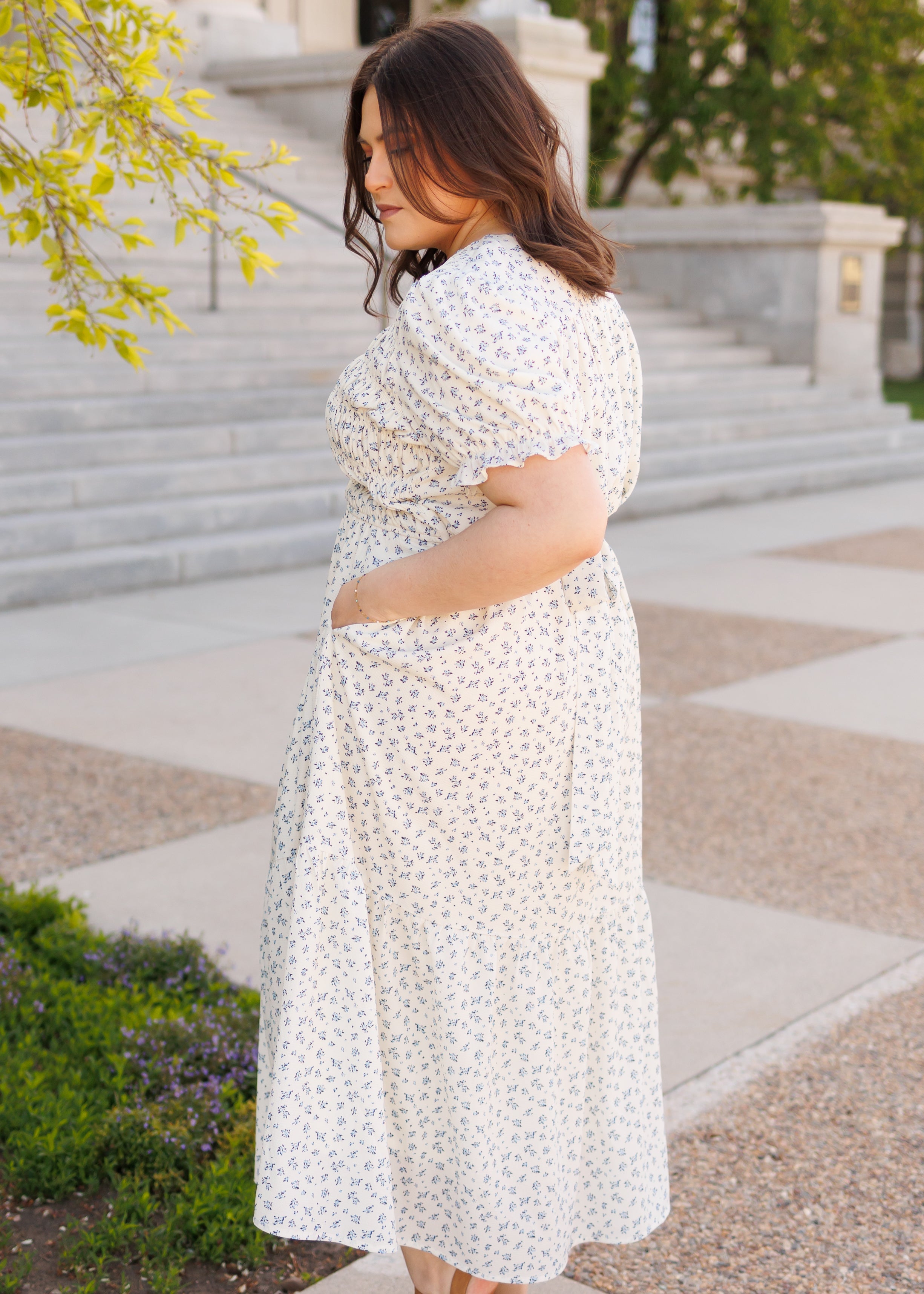 Layla Blue Floral Smocked Dress