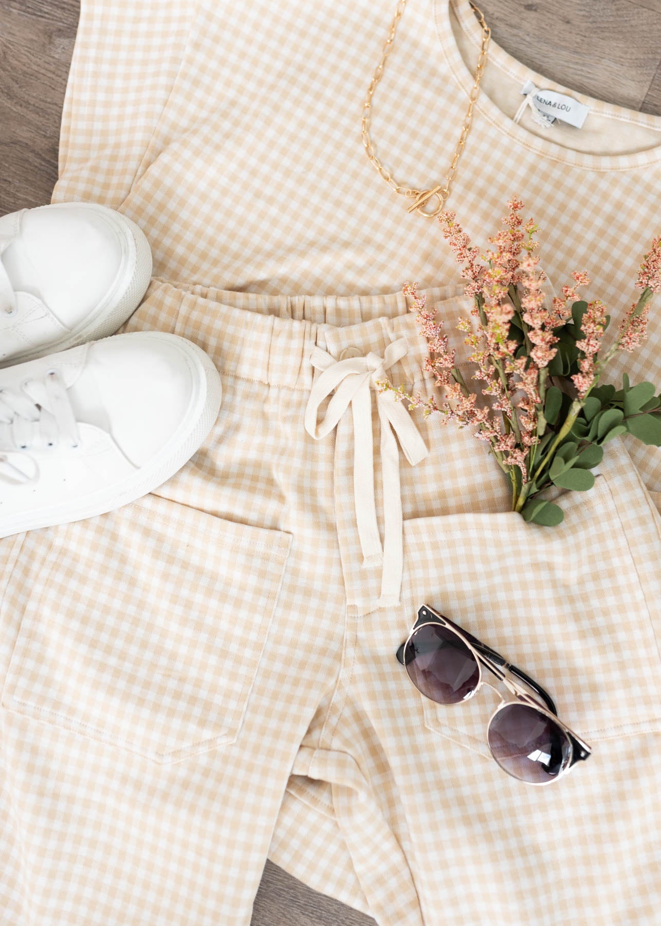 Leila Beige Gingham Knit Top